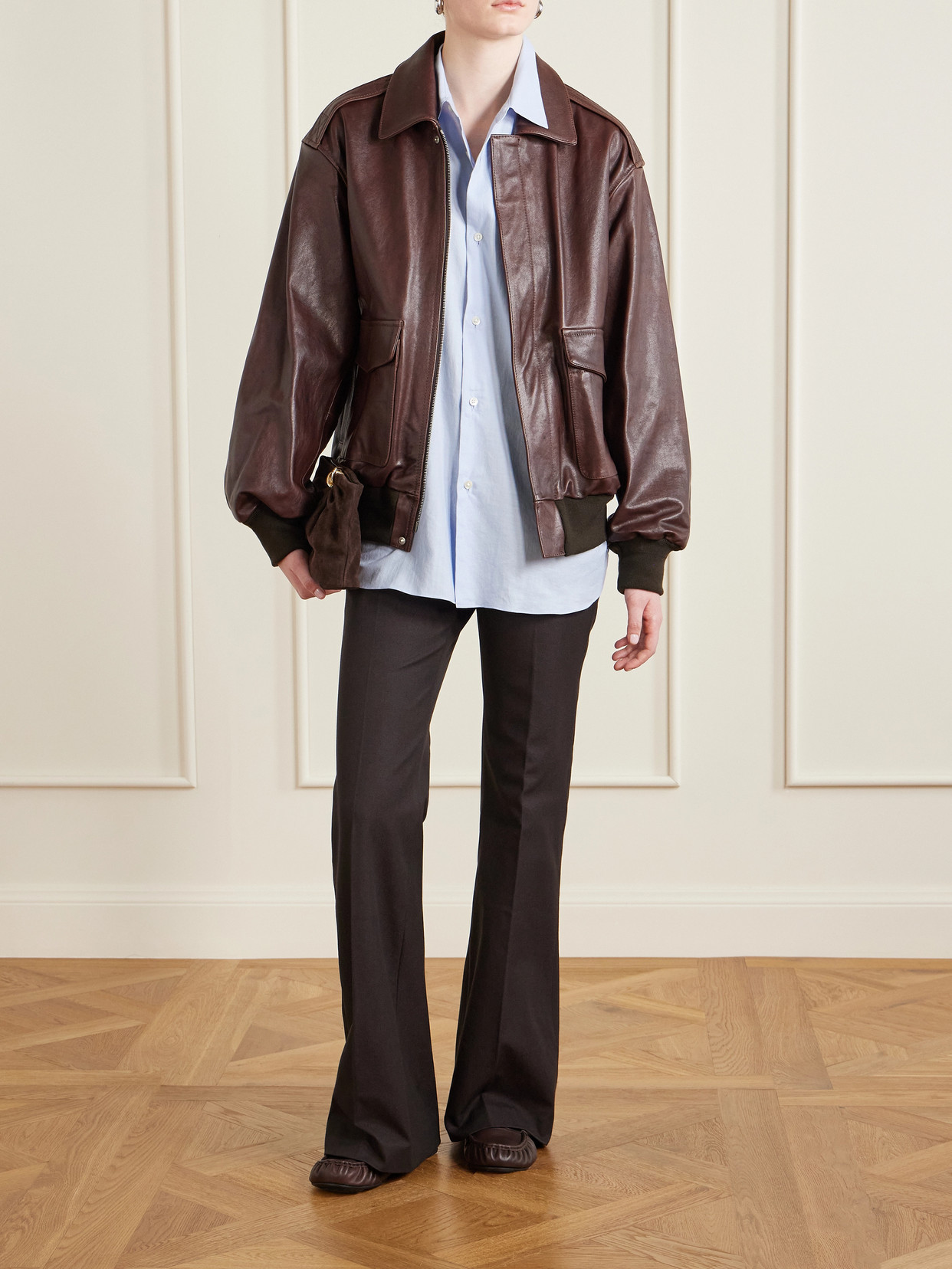 Ssstein Leather Bomber Jacket In Brown