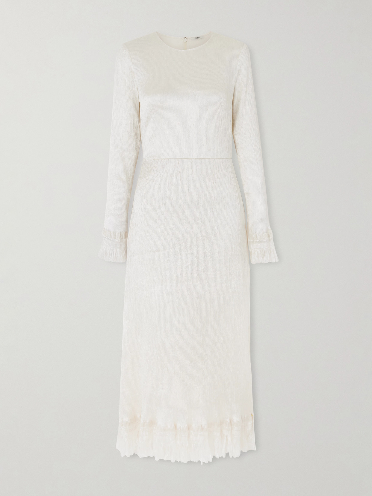 Fforme Mina Frayed Textured Silk-blend Satin Midi Dress In Neutral