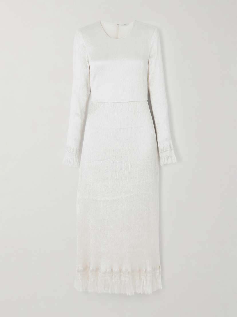 FFORME Mina Frayed Textured Silk-blend Satin Midi Dress