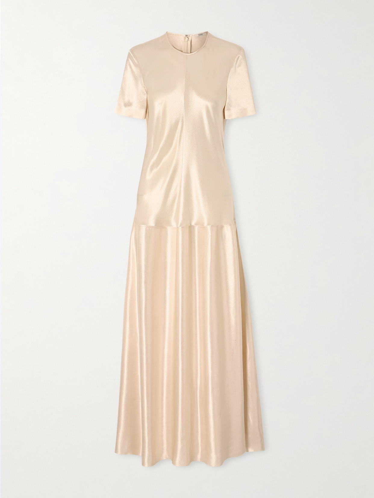Fforme Clodia Pleated Textured-satin Maxi Dress In Gold