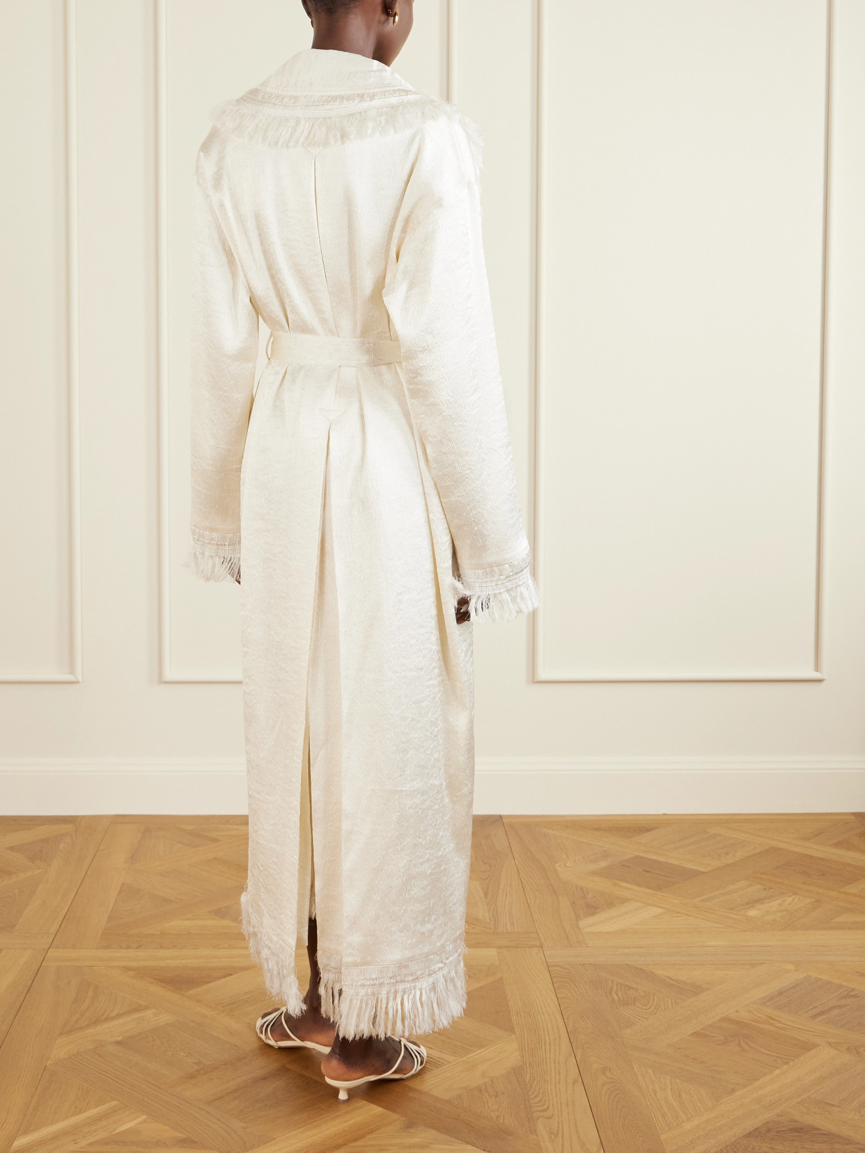 Fforme Lise Tie-detailed Fringed Silk-blend Trench Coat In White