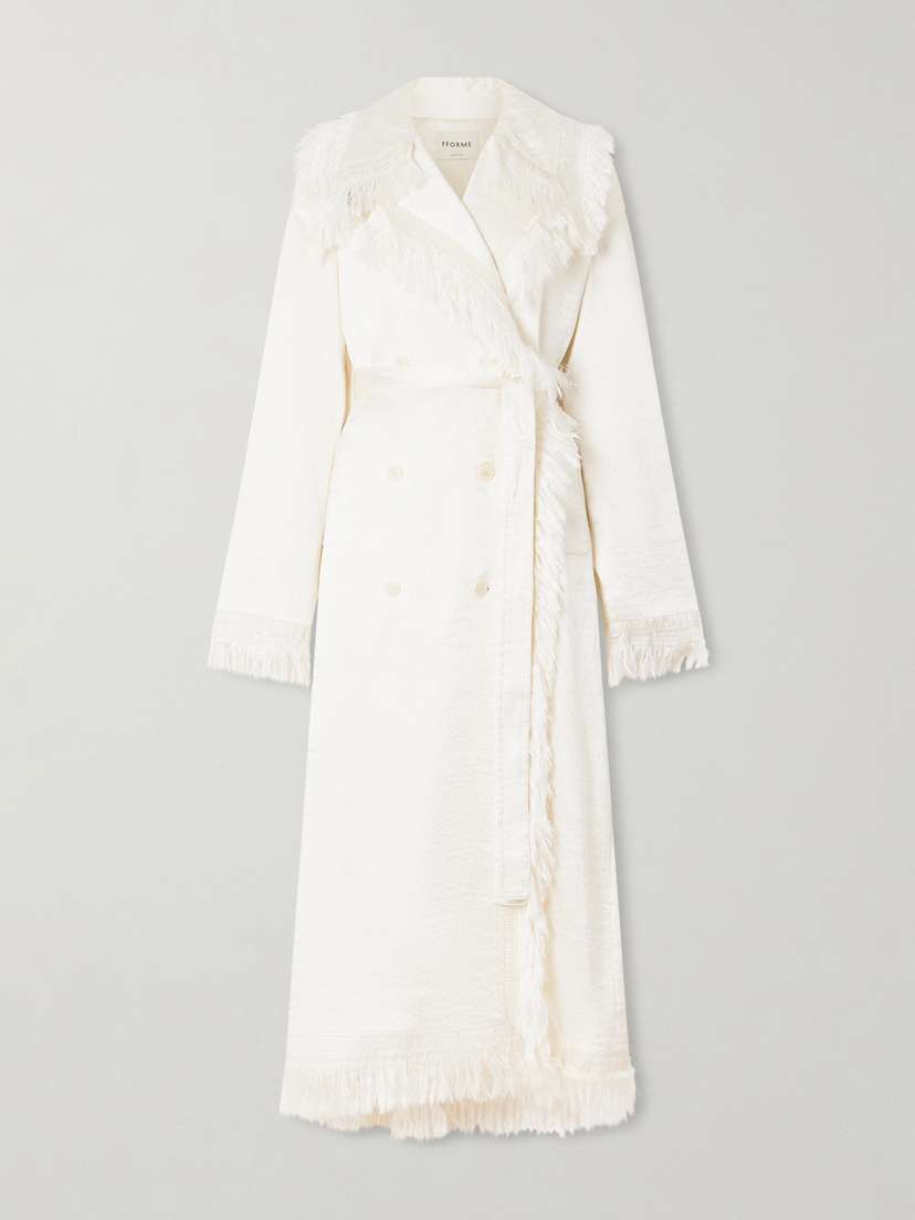 FFORME Lise Tie-detailed Fringed Silk-blend Trench Coat