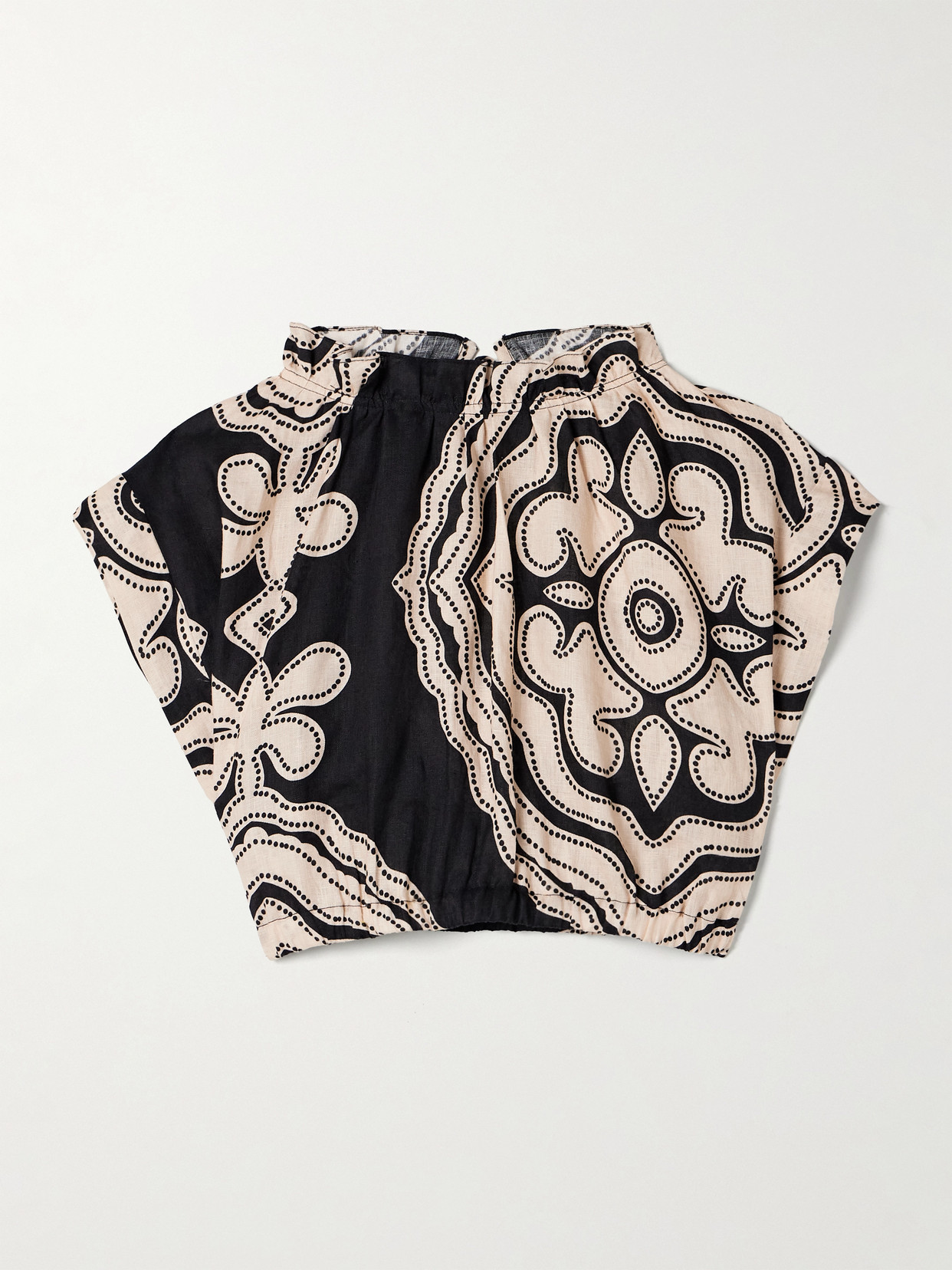 Lemlem Muna Cropped Printed Linen Top In Black