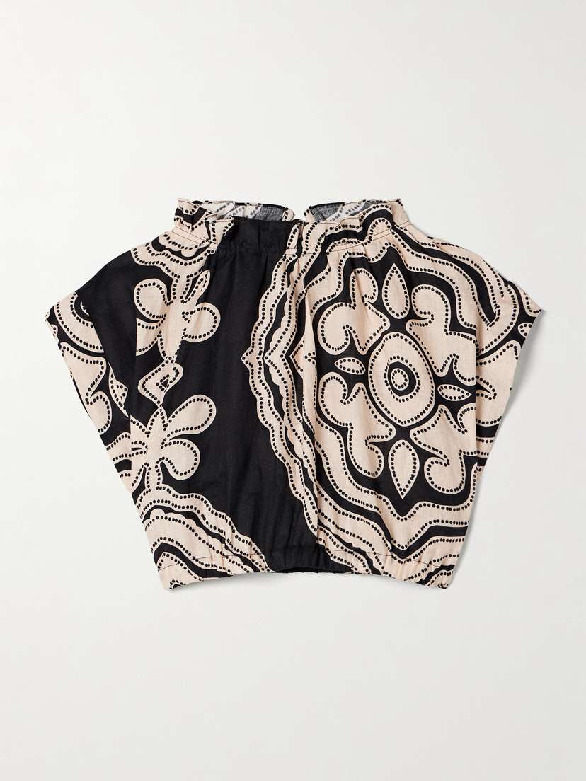 Lemlem Muna Cropped Printed Linen Top