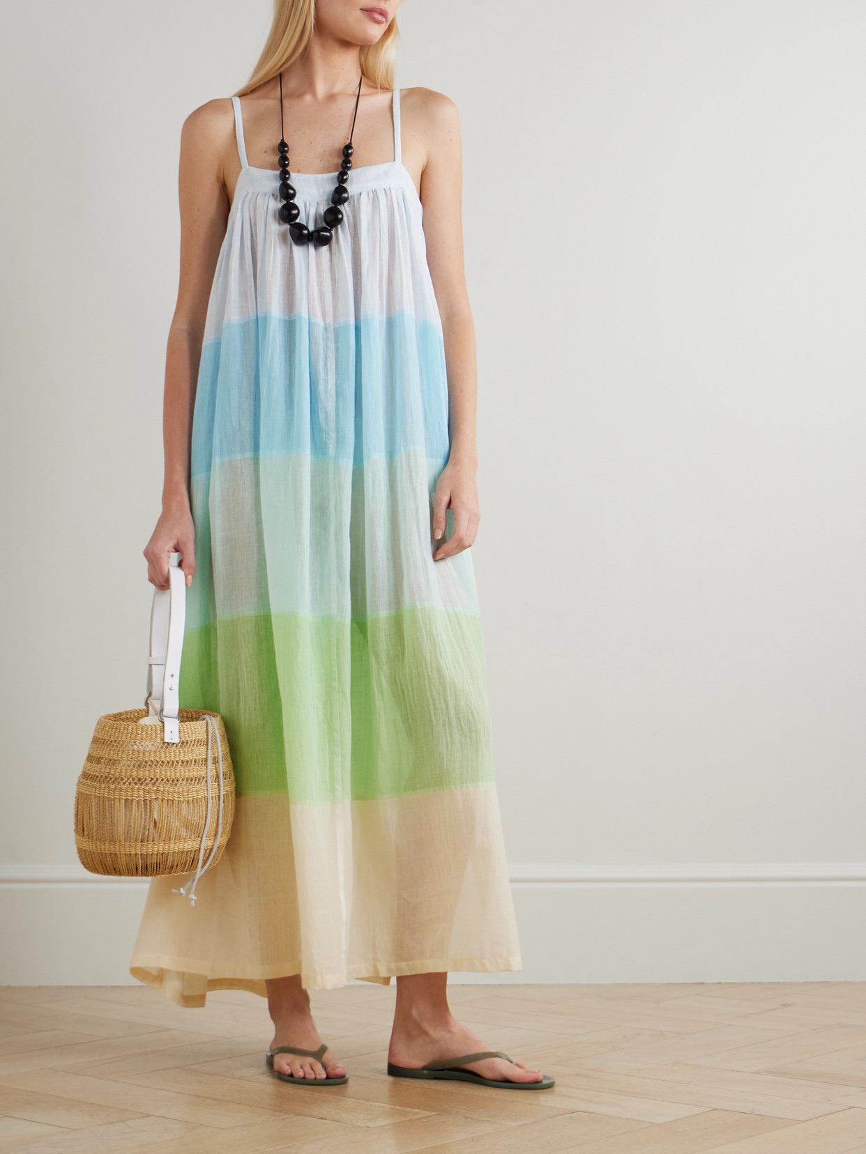 Lemlem Eda Striped Cotton-gauze Midi Dress In Multi