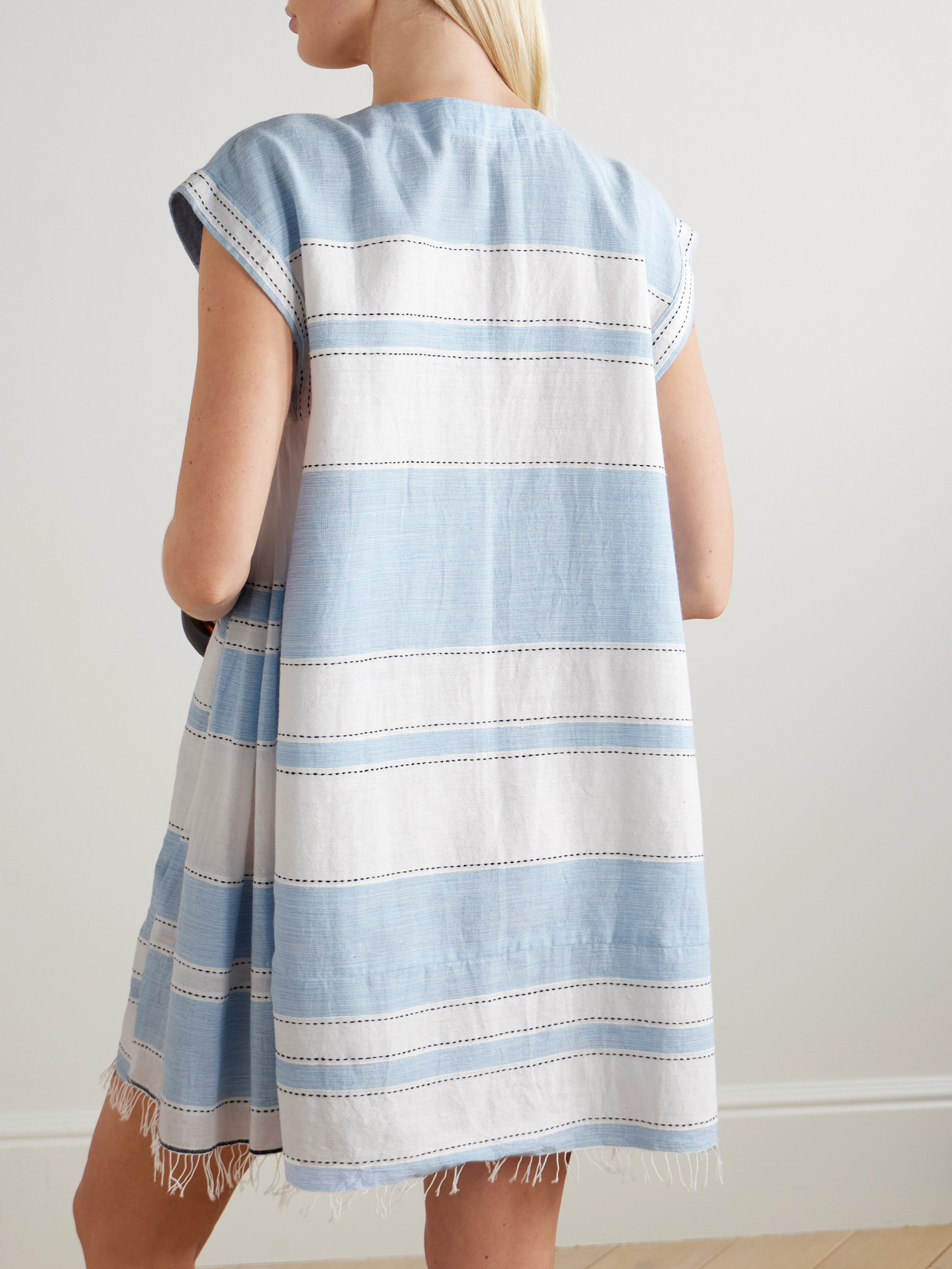 Lemlem Elina Fringed Striped Cotton-blend Kaftan In Blue