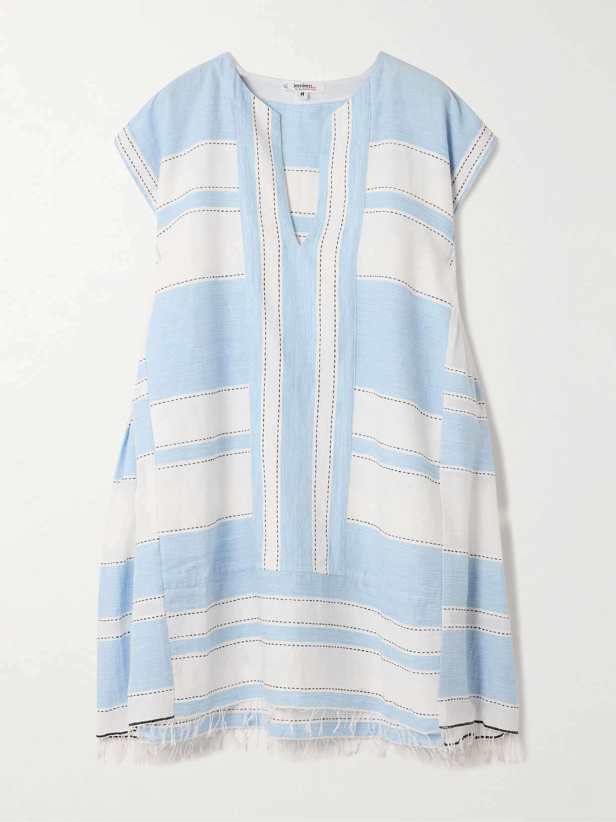 Lemlem Elina Fringed Striped Cotton-blend Kaftan In Blue