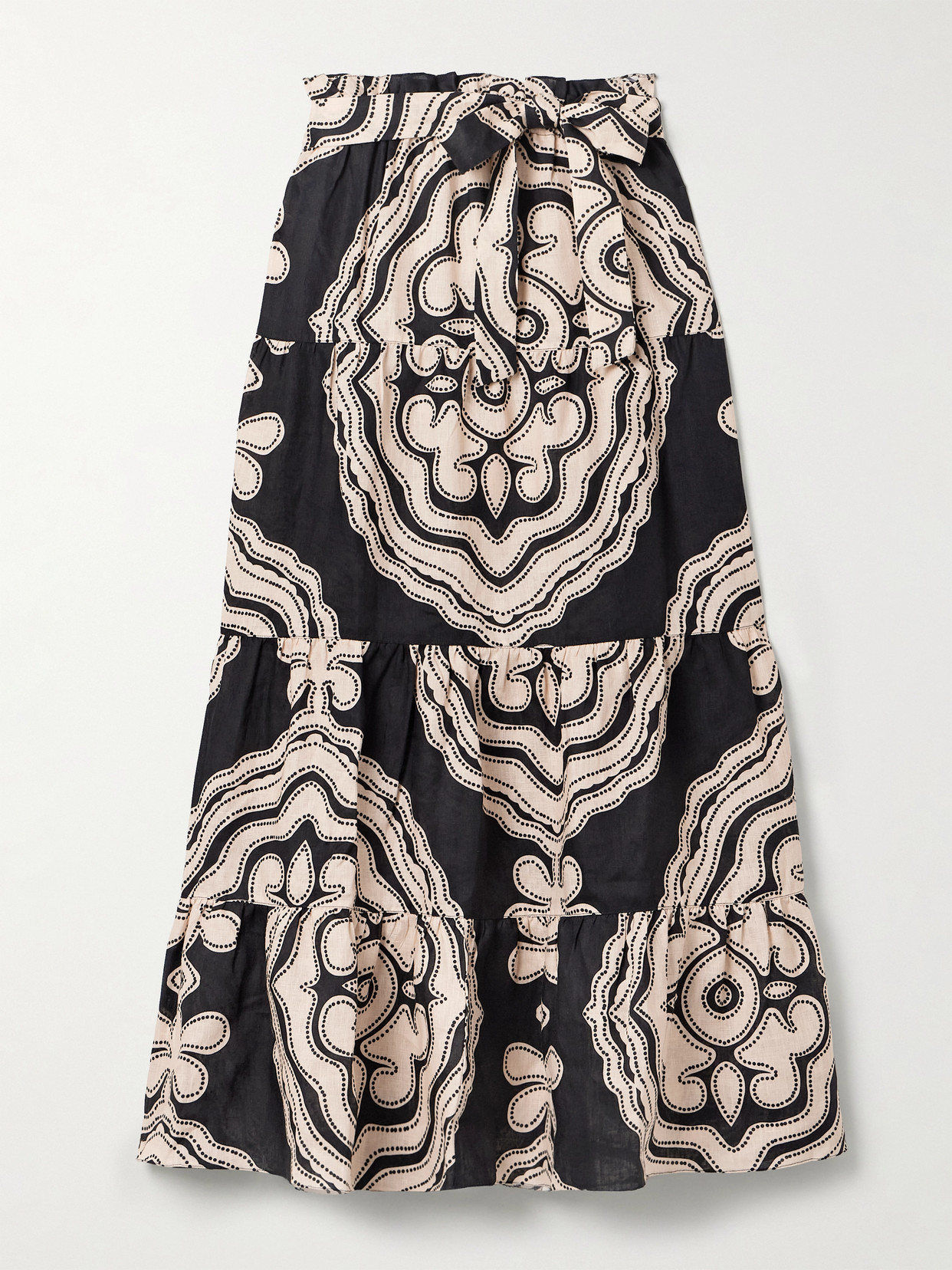 Lemlem Sanaa Belted Printed Linen Maxi Skirt In Black