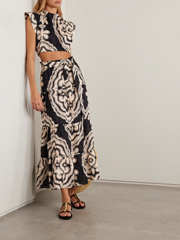 Lemlem Sanaa belted printed linen maxi skirt