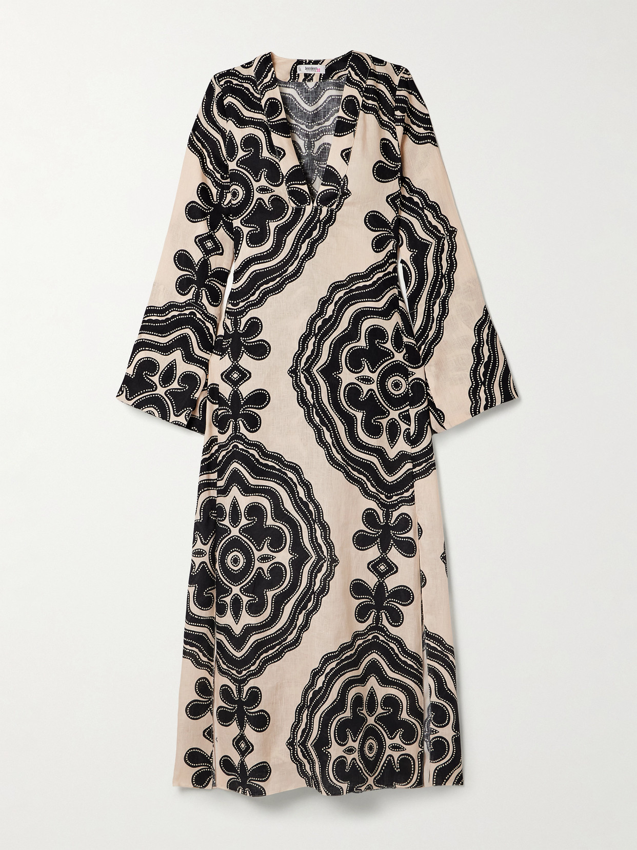 Lemlem Theodora Printed Linen Midi Dress In Brown