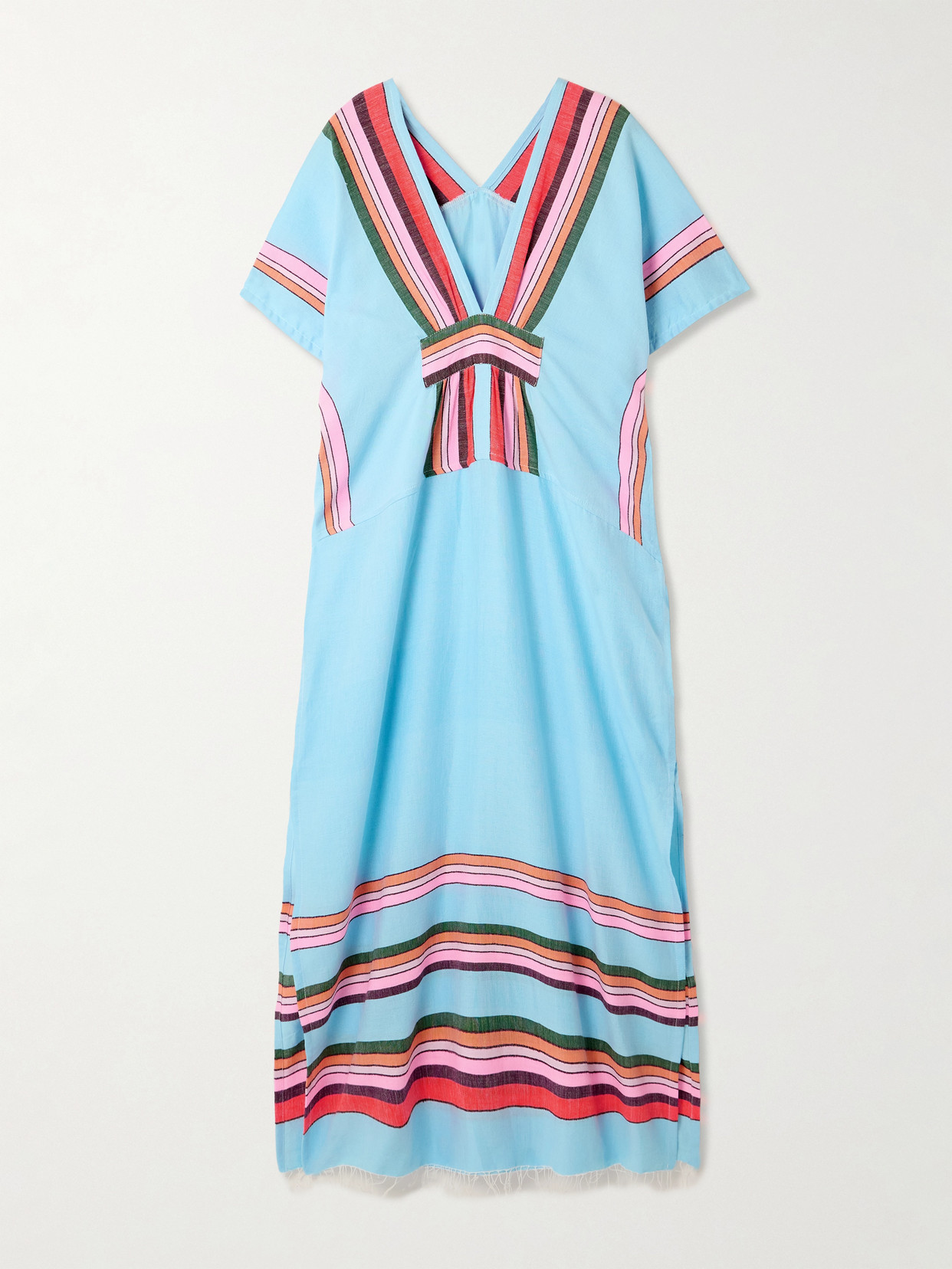 Lemlem Gasira Frayed Striped Cotton-blend Maxi Kaftab In Blue