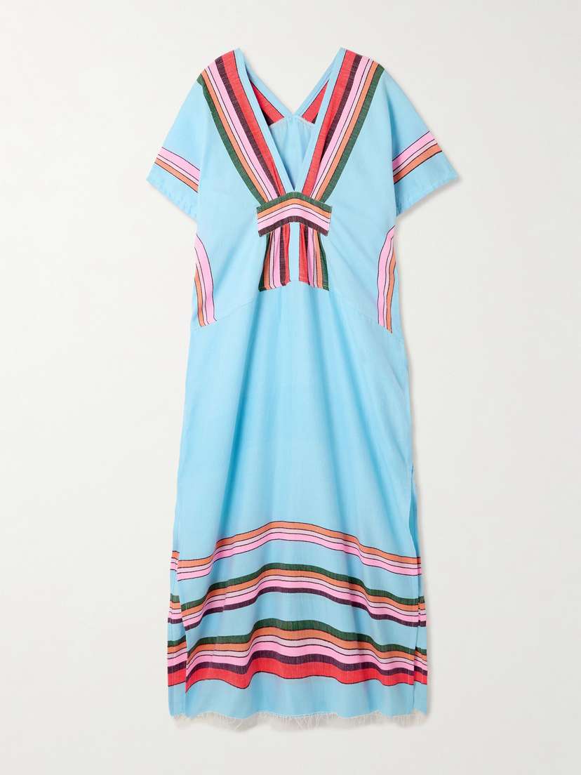 Lemlem Gasira Frayed Striped Cotton-blend Maxi Kaftab