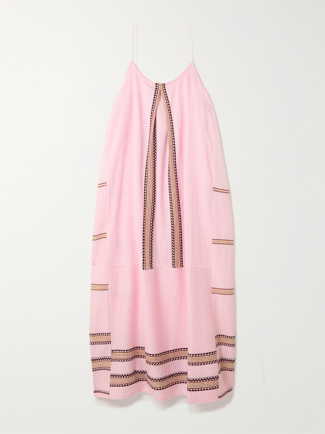 Lemlem Nia Paneled Striped Cotton-blend Midi Dress In Pink