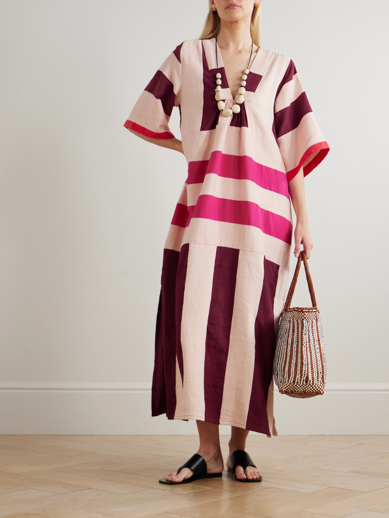 Lemlem Edna Paneled Cotton Maxi Dress In Pink