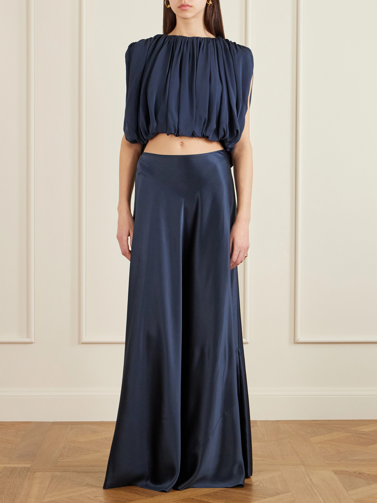 Heirlome Antonia Silk-satin Maxi Skirt In Blue