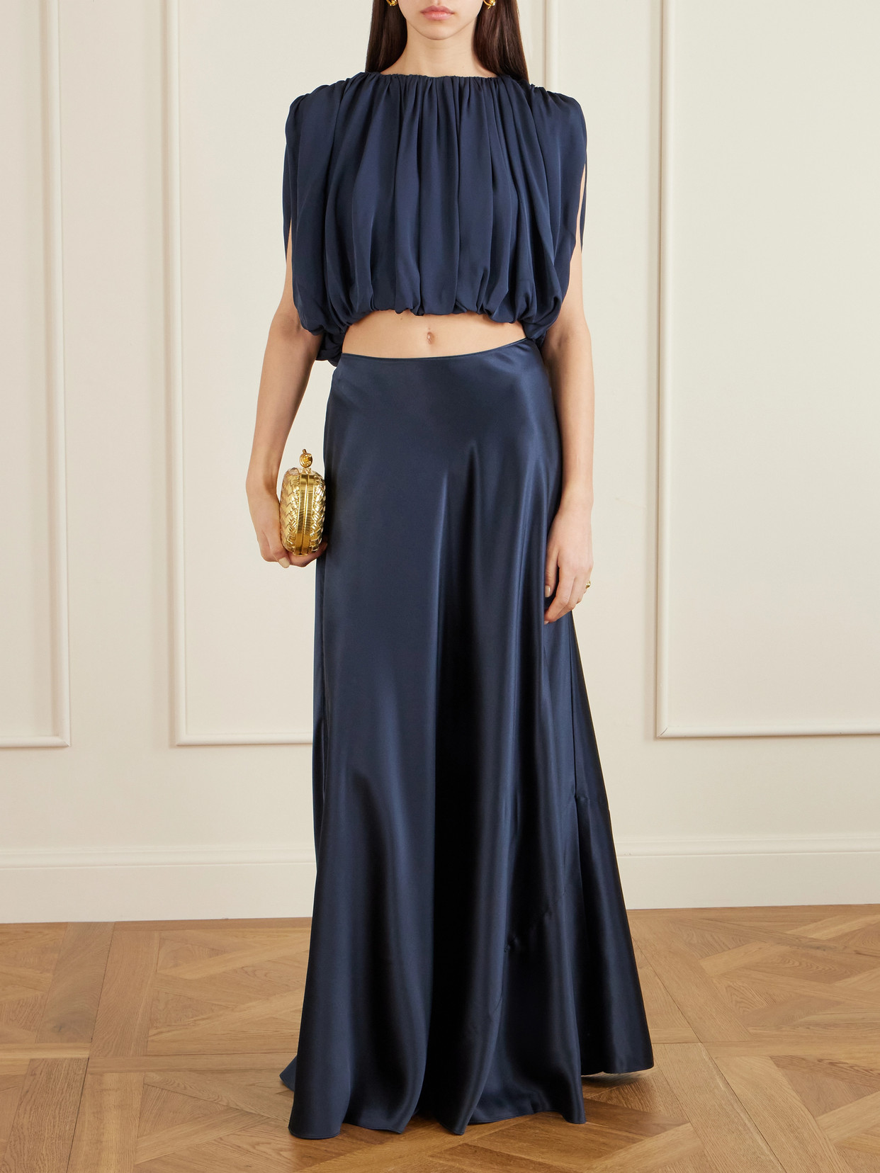 Heirlome Penelope Pleated Silk-crepe Top In Blue