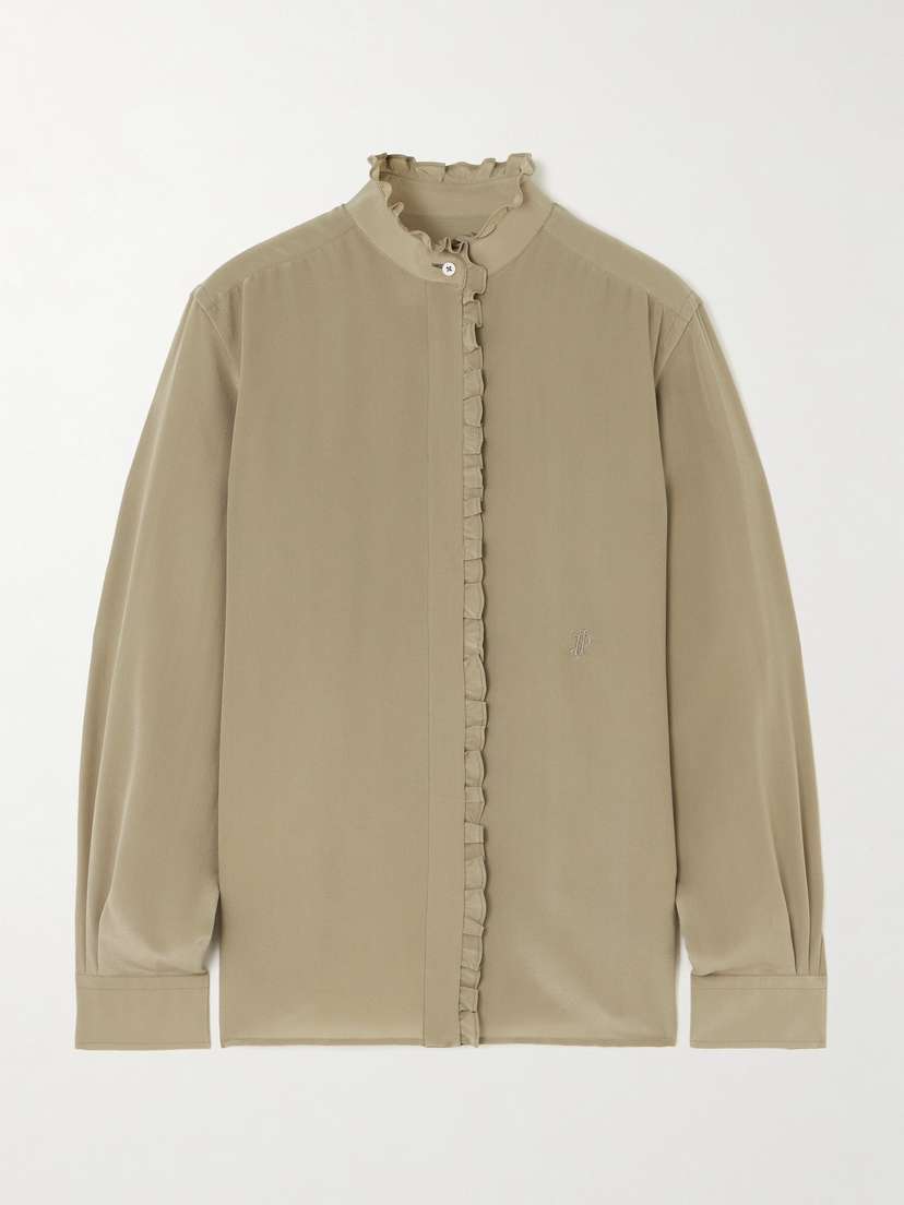 Purdey Ruffled Embroidered Silk Blouse