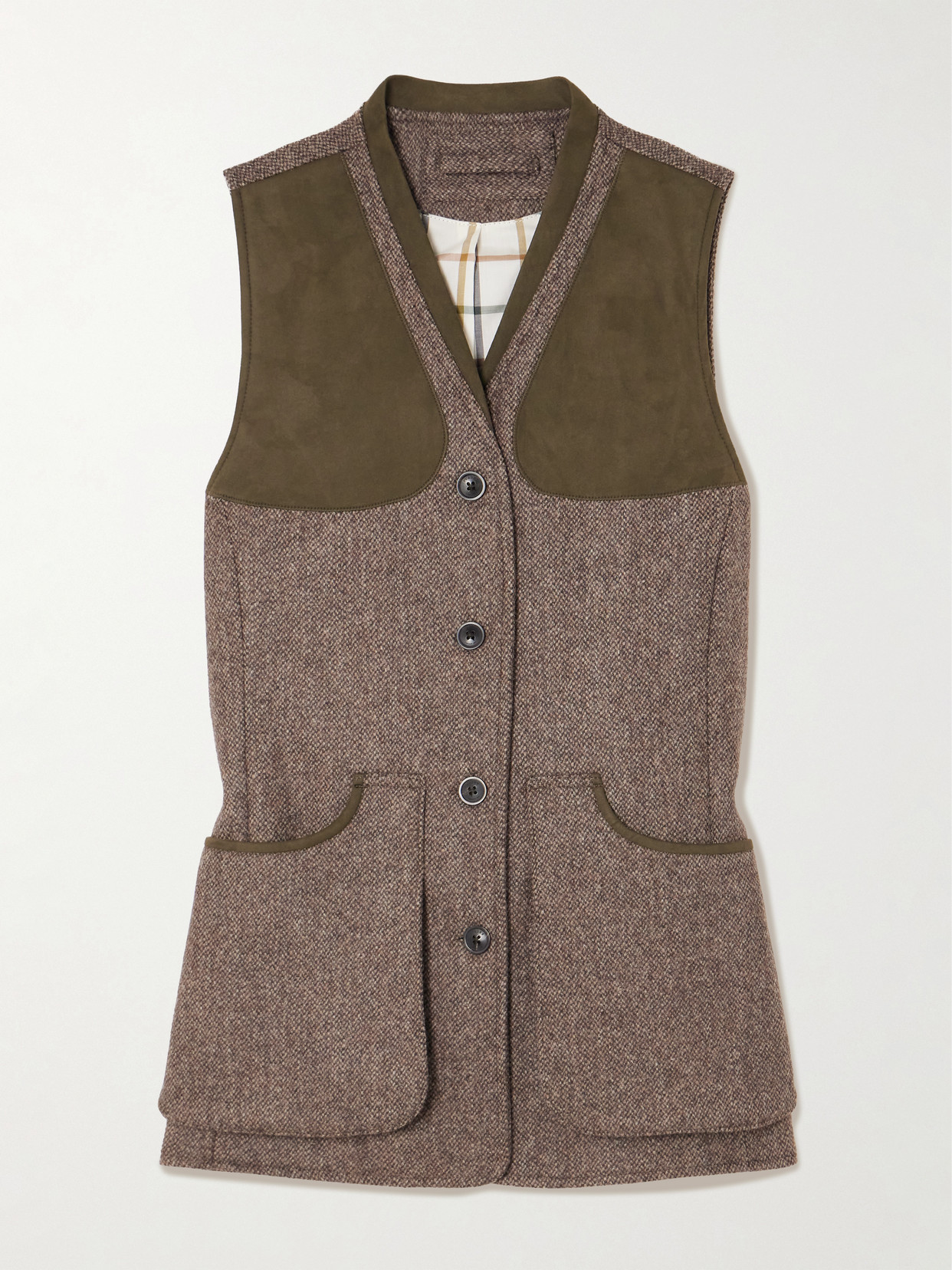 Purdey Checked Wool-tweed Vest In Brown