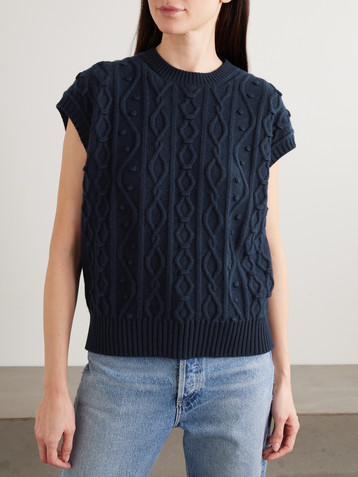Purdey Cable-knit cotton and cashmere-blend vest