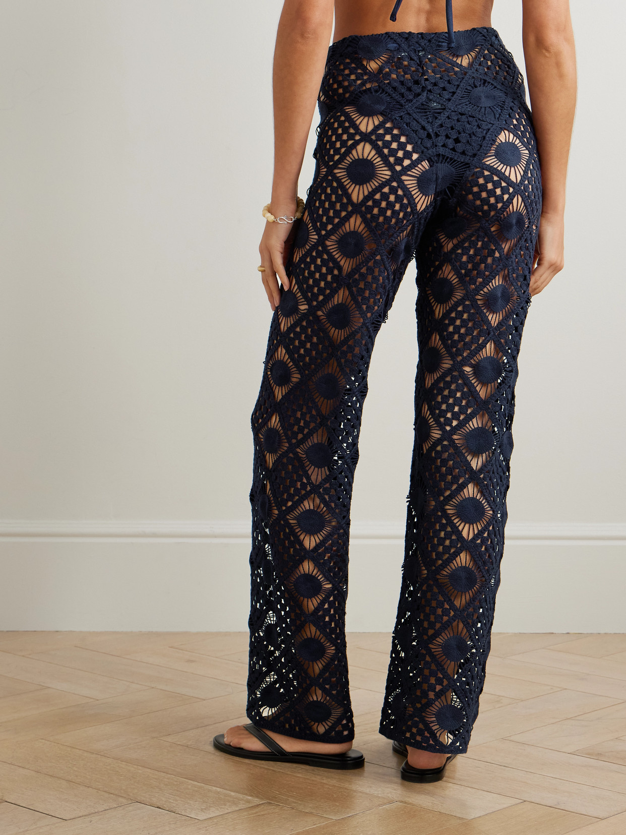 Sara Cristina Playa Crocheted Cotton Pants In Blue