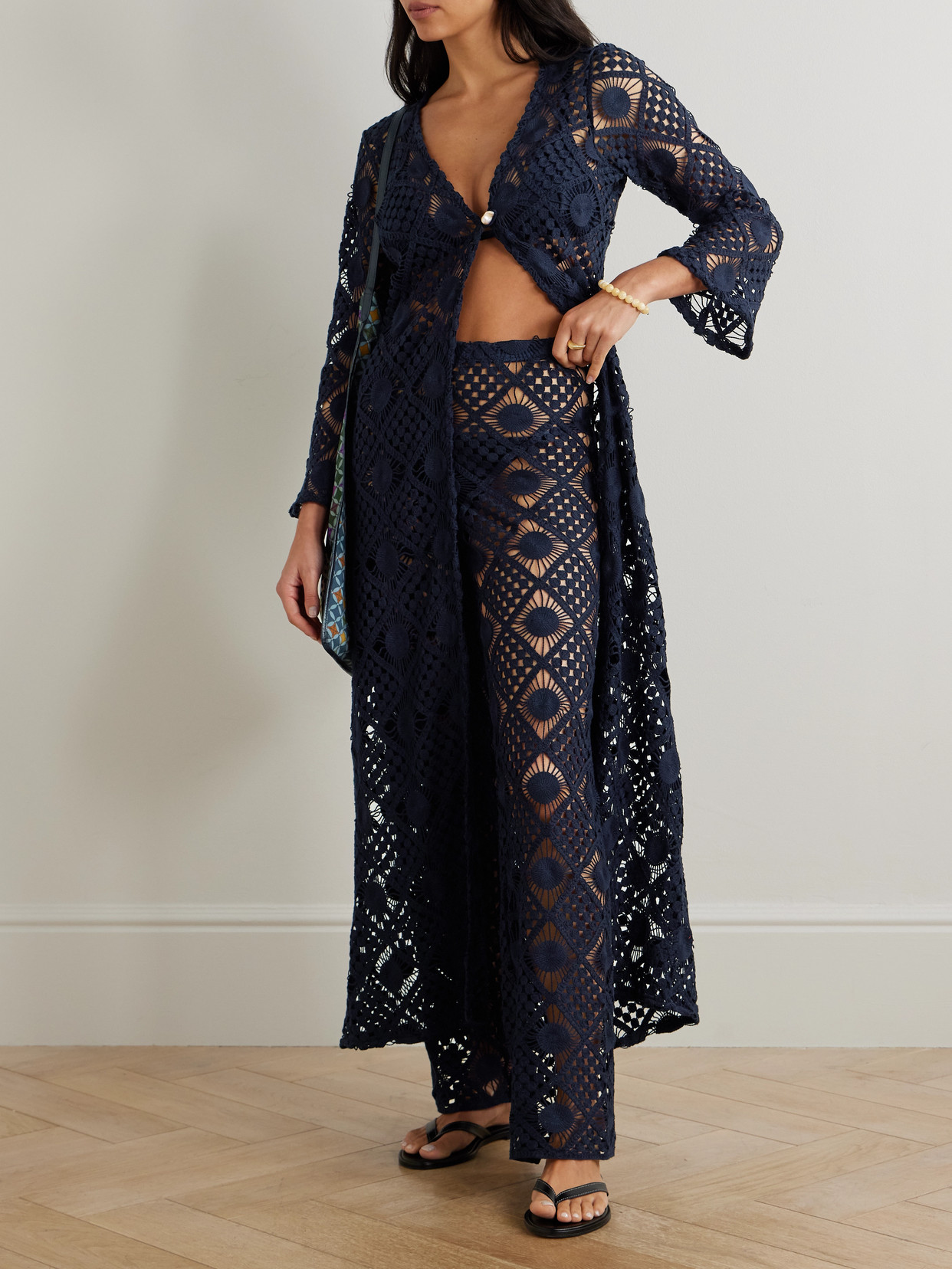 Sara Cristina Playa Crocheted Cotton Pants In Blue