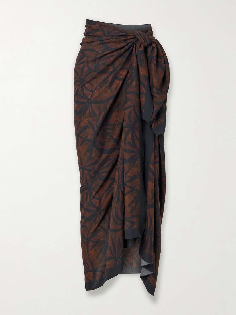 SARA CRISTINA Embellished Printed Voile Pareo