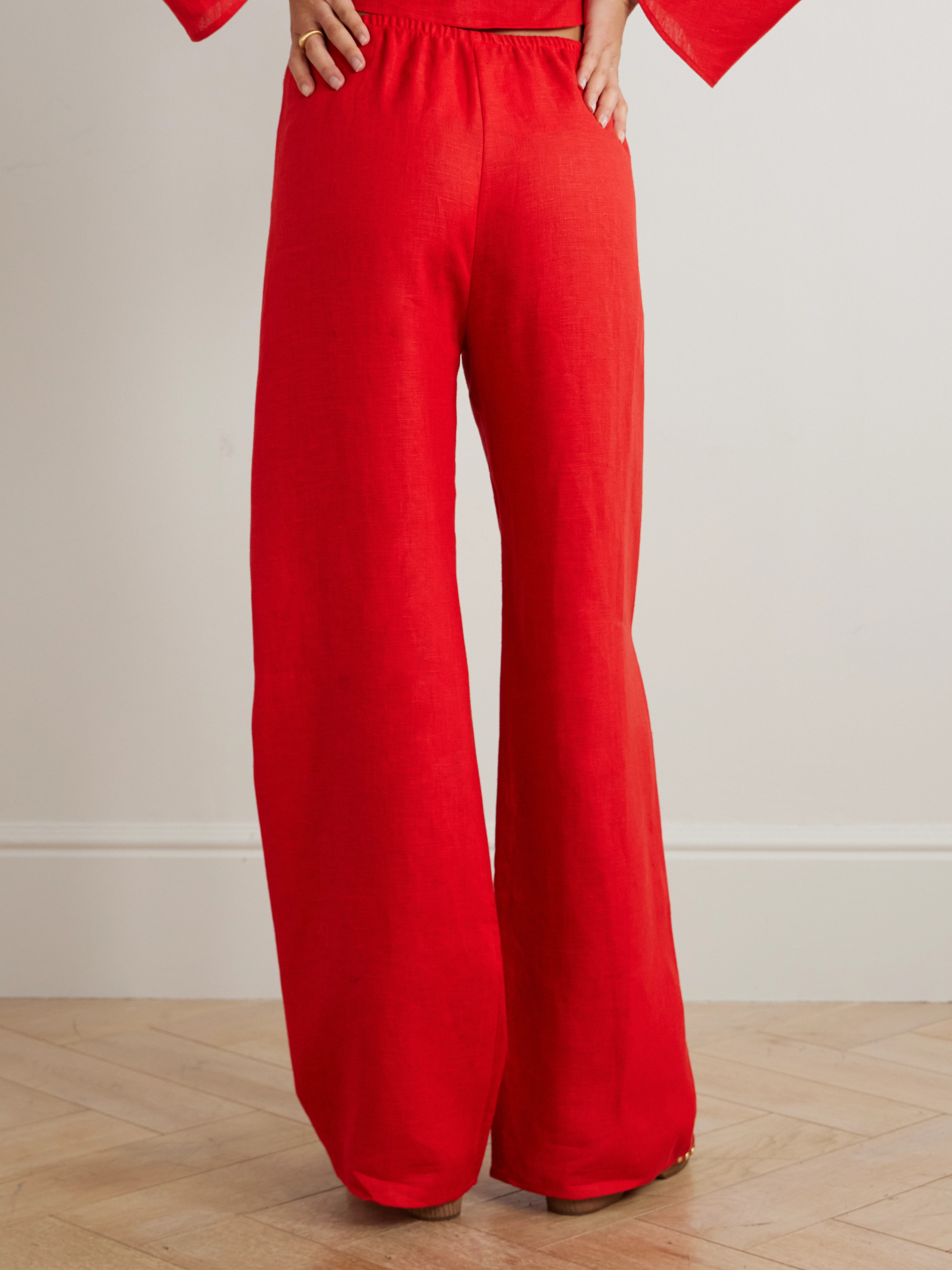 SARA CRISTINA Playa pearl-embellished linen pants