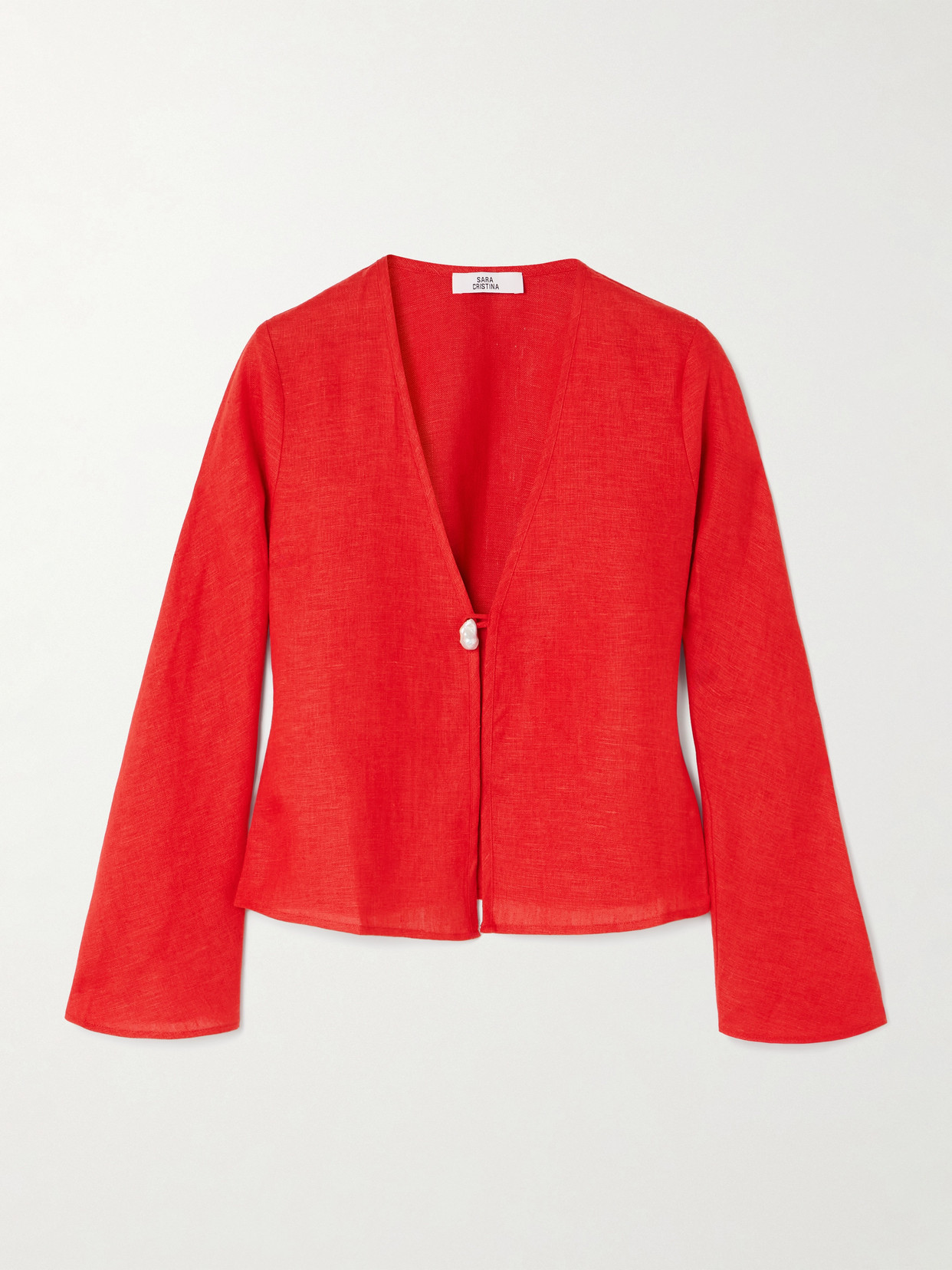 Sara Cristina Nerea Pearl-embellished Linen Top In Red
