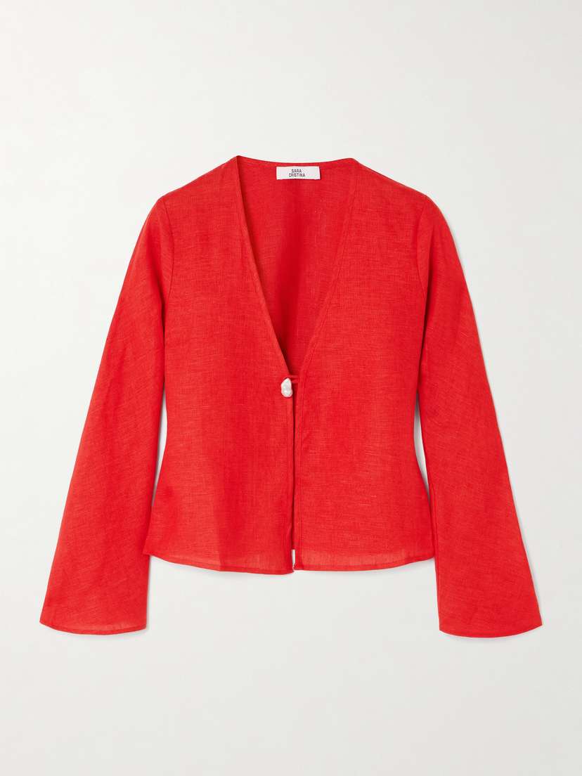 SARA CRISTINA Nerea Pearl-embellished Linen Top