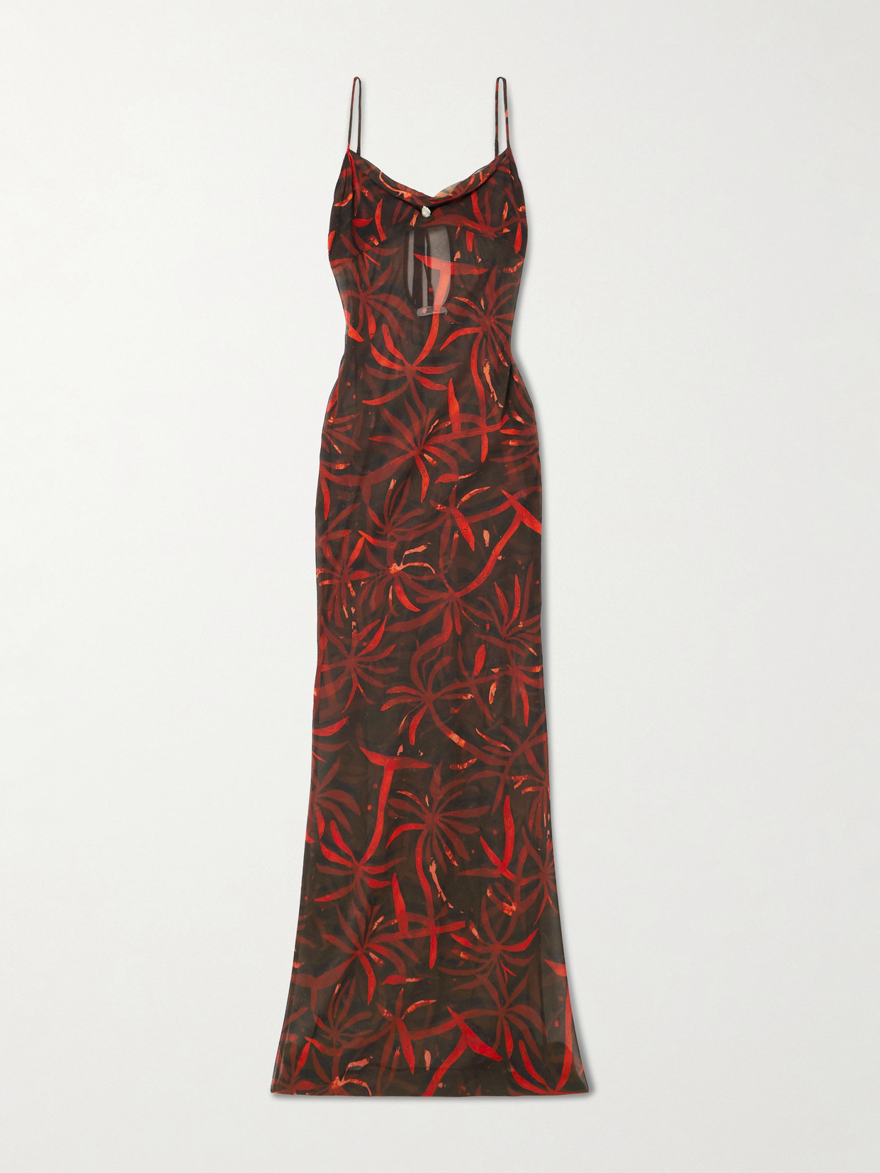 Sara Cristina Palm Pearl-embellished Recycled Silk-georgette Coverup In Brown