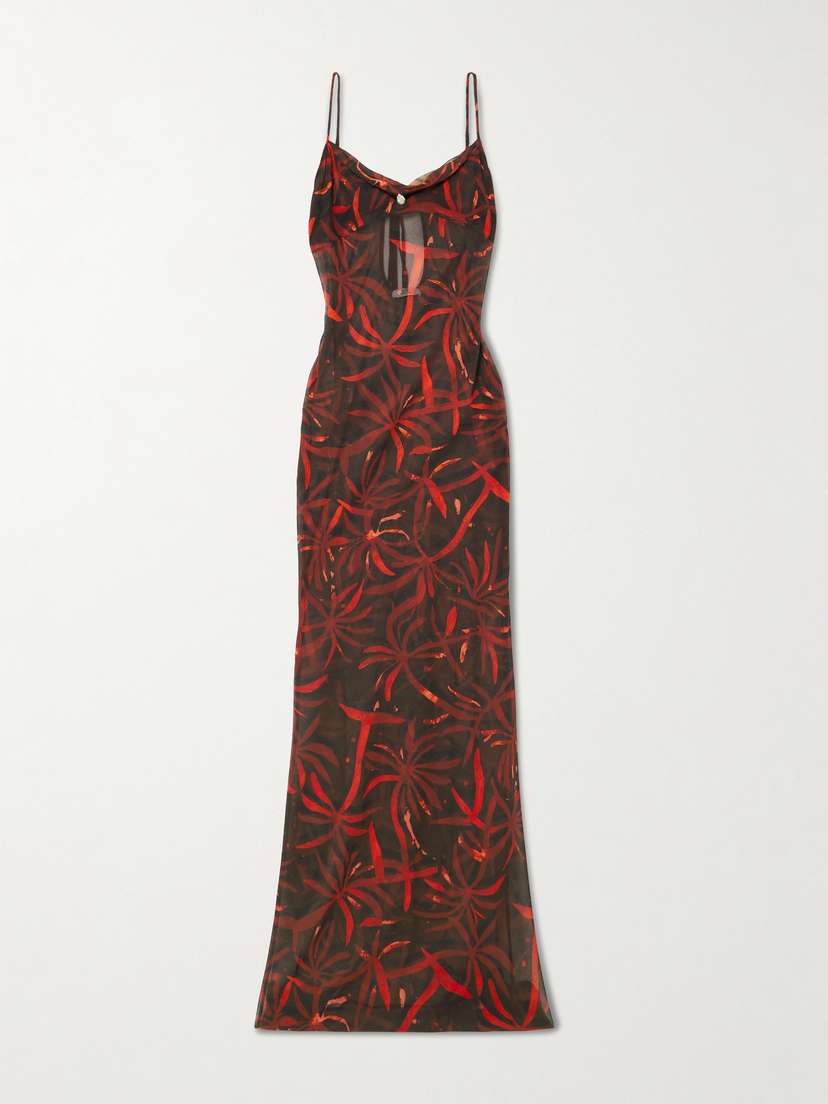 SARA CRISTINA Palm Pearl-embellished Recycled Silk-georgette Coverup