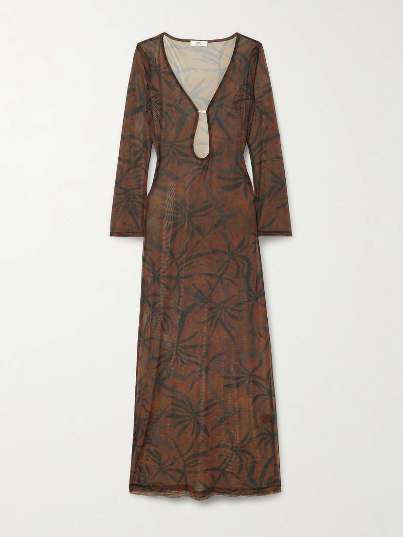 SARA CRISTINA Marina Pearl-embellished Printed Stretch-tulle Coverup