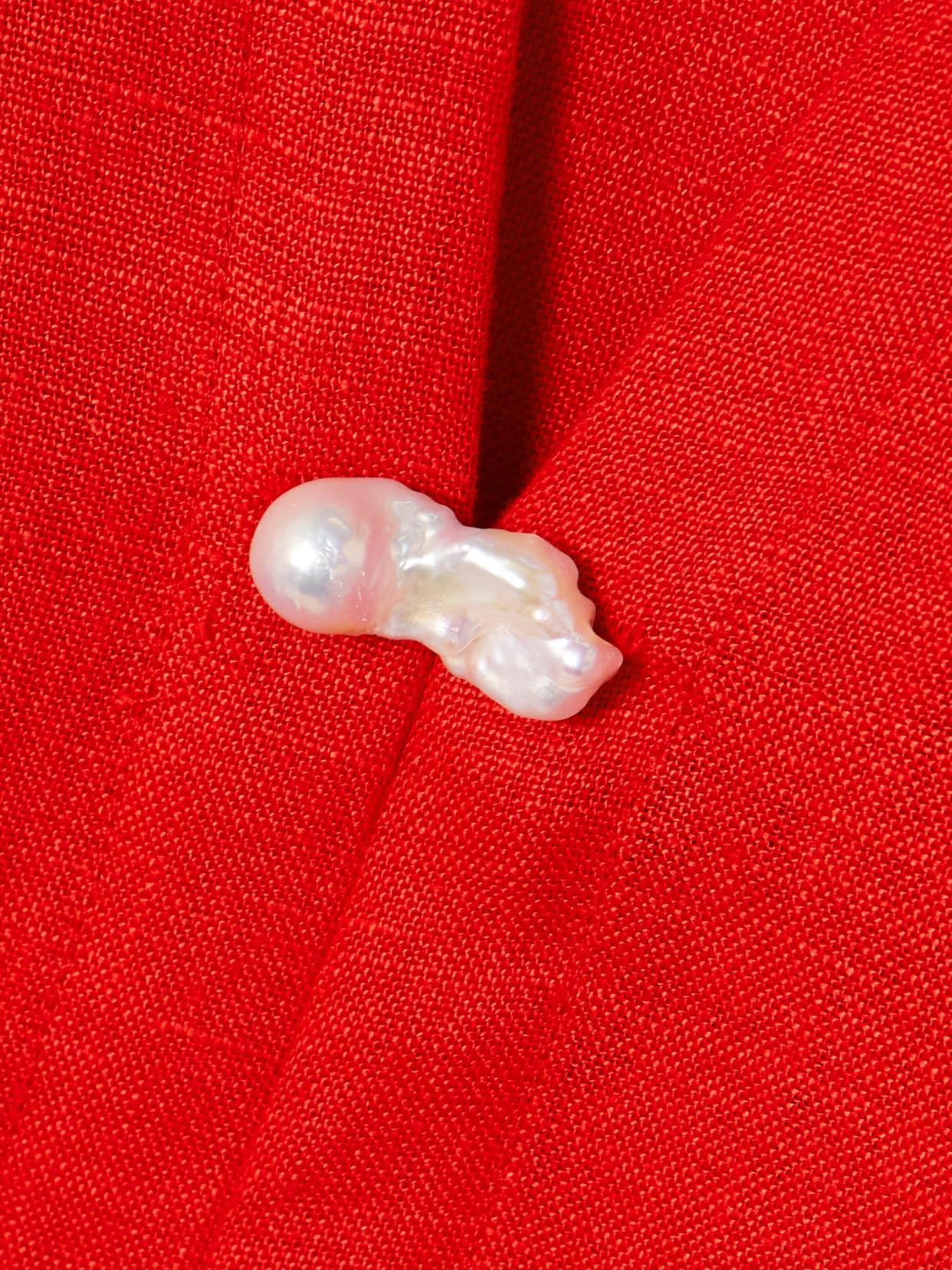 Sara Cristina Pearl-embellished Linen Kaftan In Red