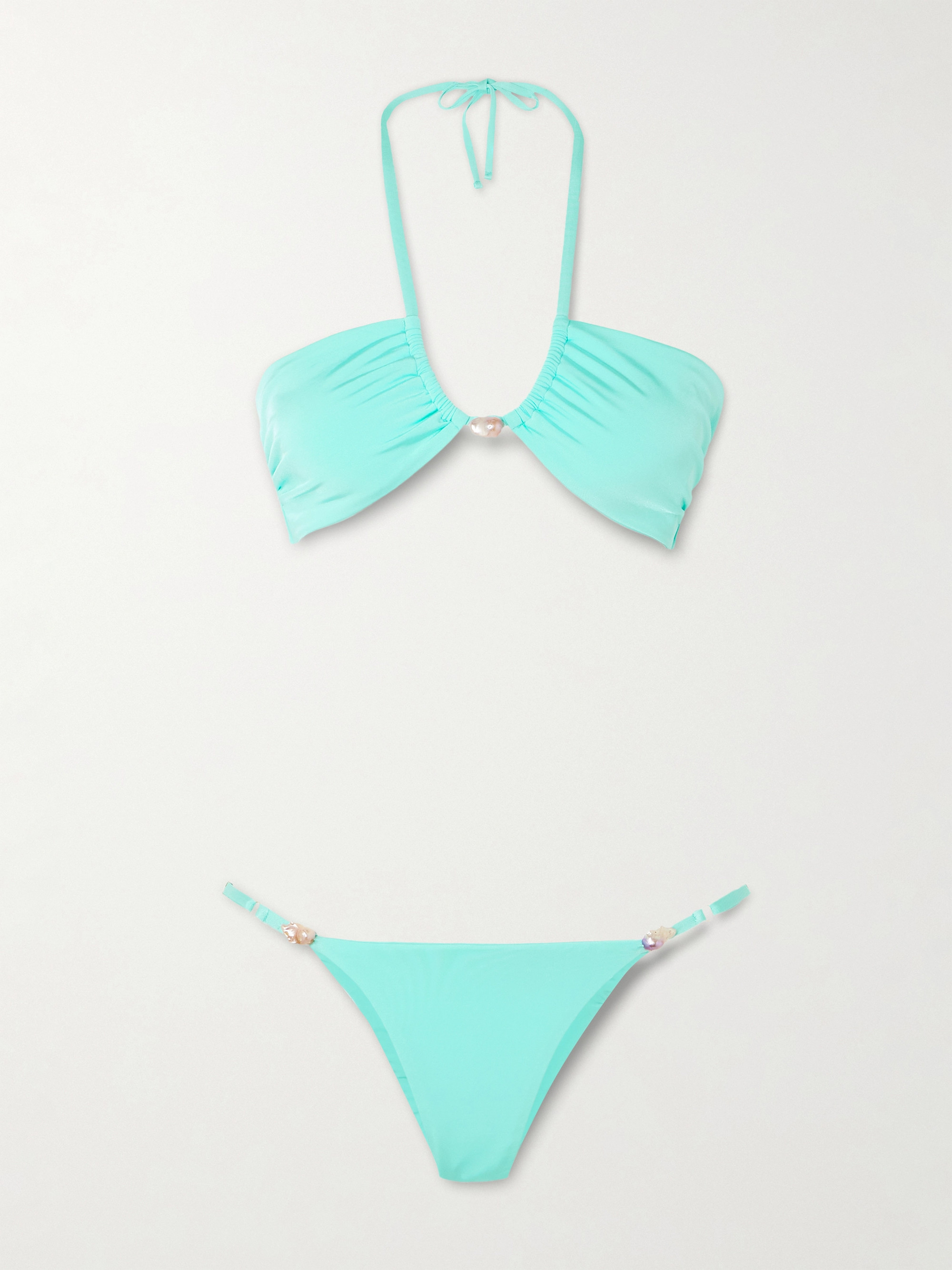 SARA CRISTINA Bahia pearl-embellished stretch-ECONYL® halterneck bikini thumbnail