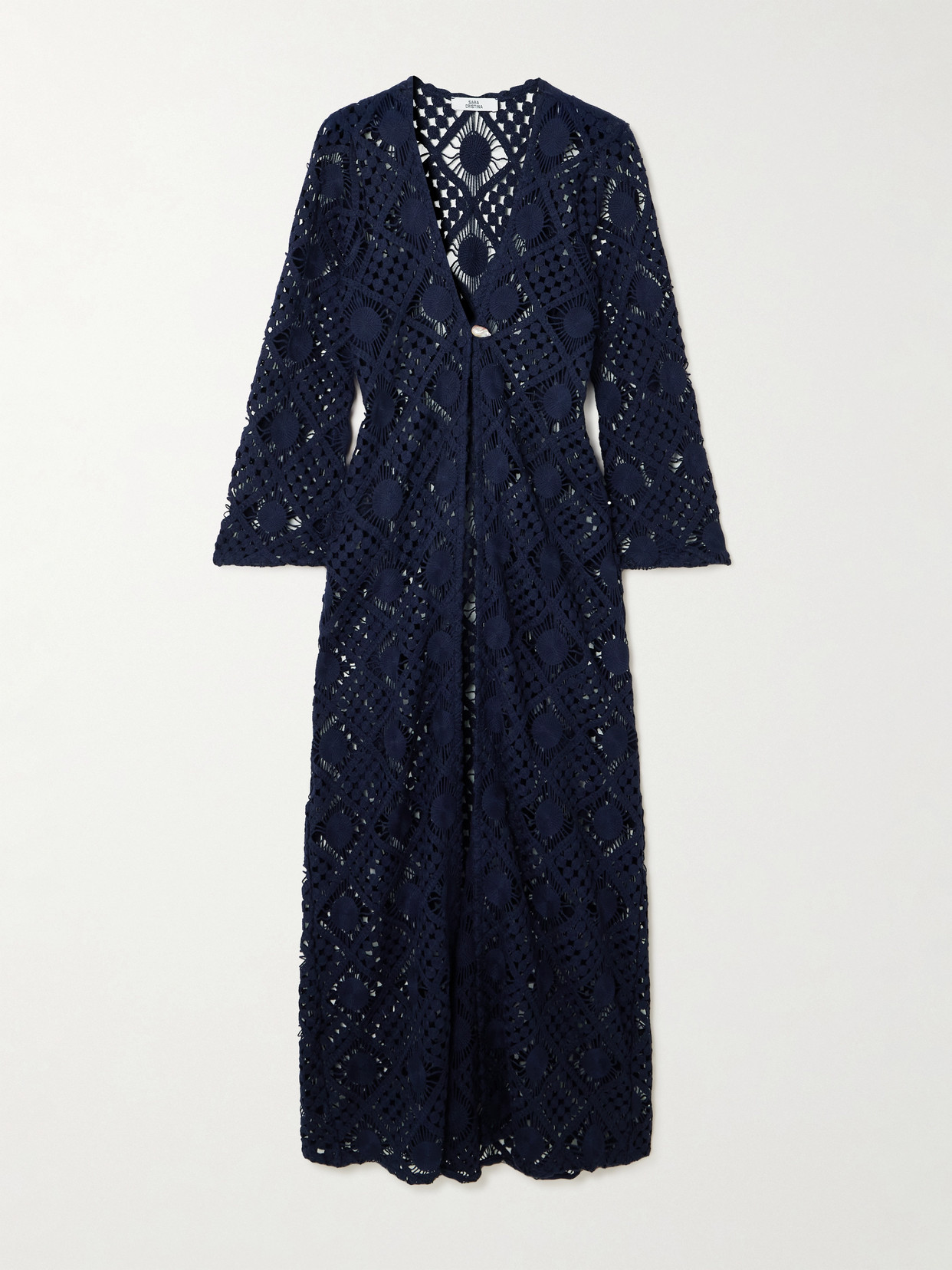 Sara Cristina Nerea Pearl-embellished Crocheted Cotton Coverup In Blue