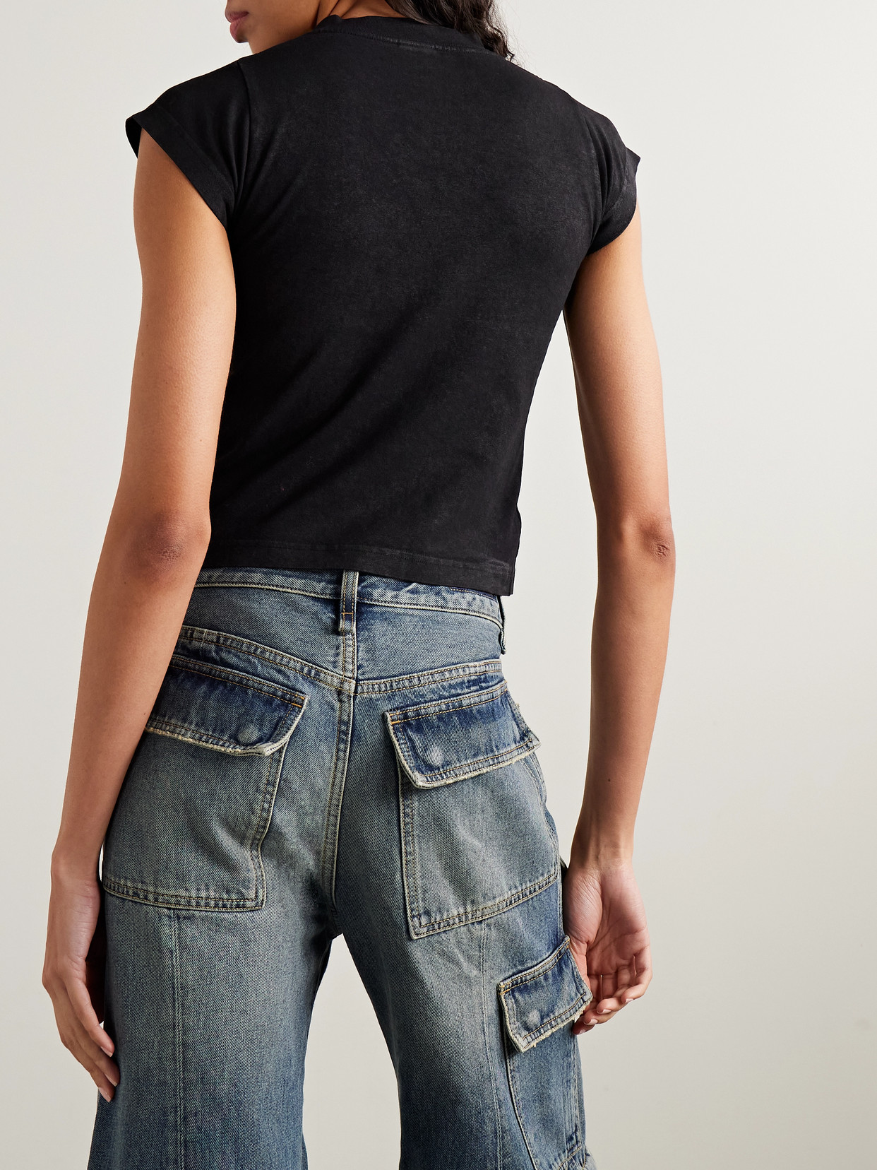 Balenciaga City Of Angels Cropped Printed Stretch-cotton Jersey T-shirt In Black