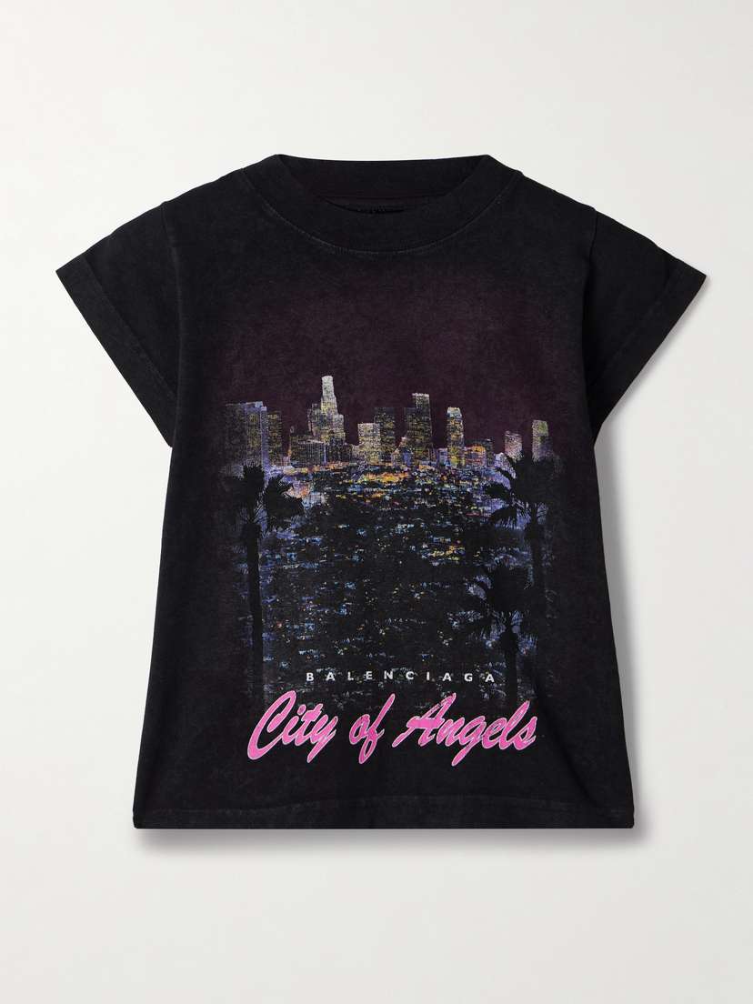 Balenciaga City Of Angels Cropped Printed Stretch-cotton Jersey T-shirt