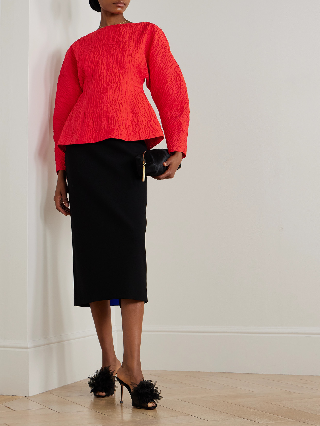Eni Cropped Satin-Cloqué Top