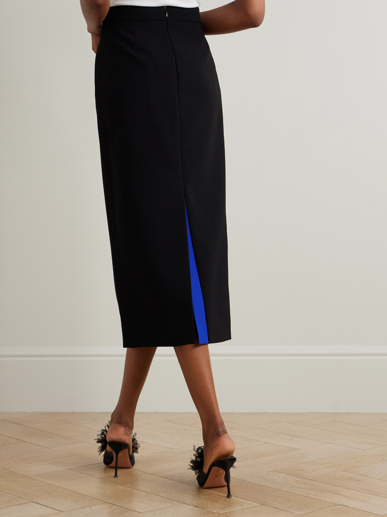 Roksanda Amel Two-tone Crepe Midi Skirt In Black