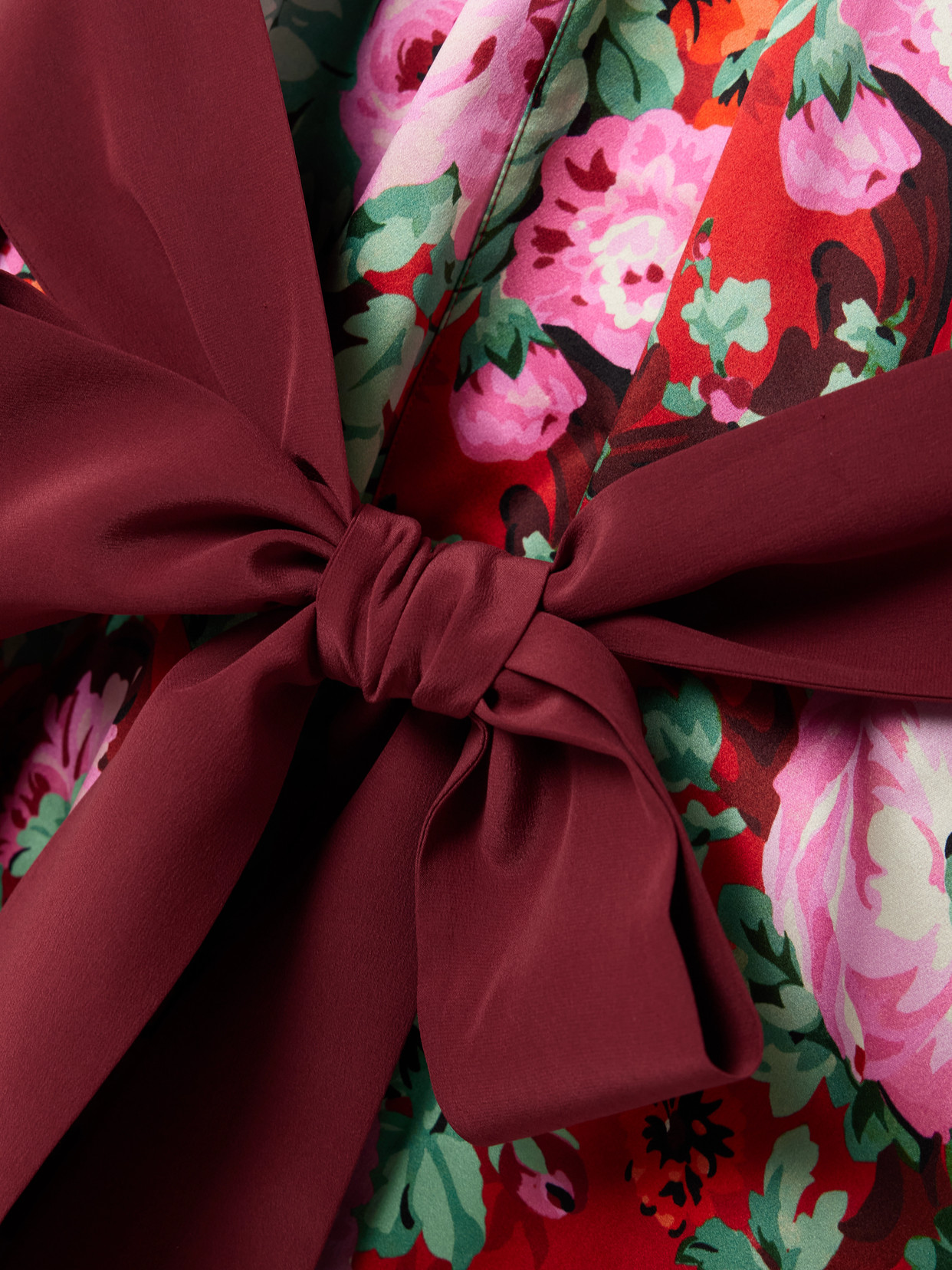 Olivia Von Halle Queenie Belted Floral-print Silk-satin Robe In Red