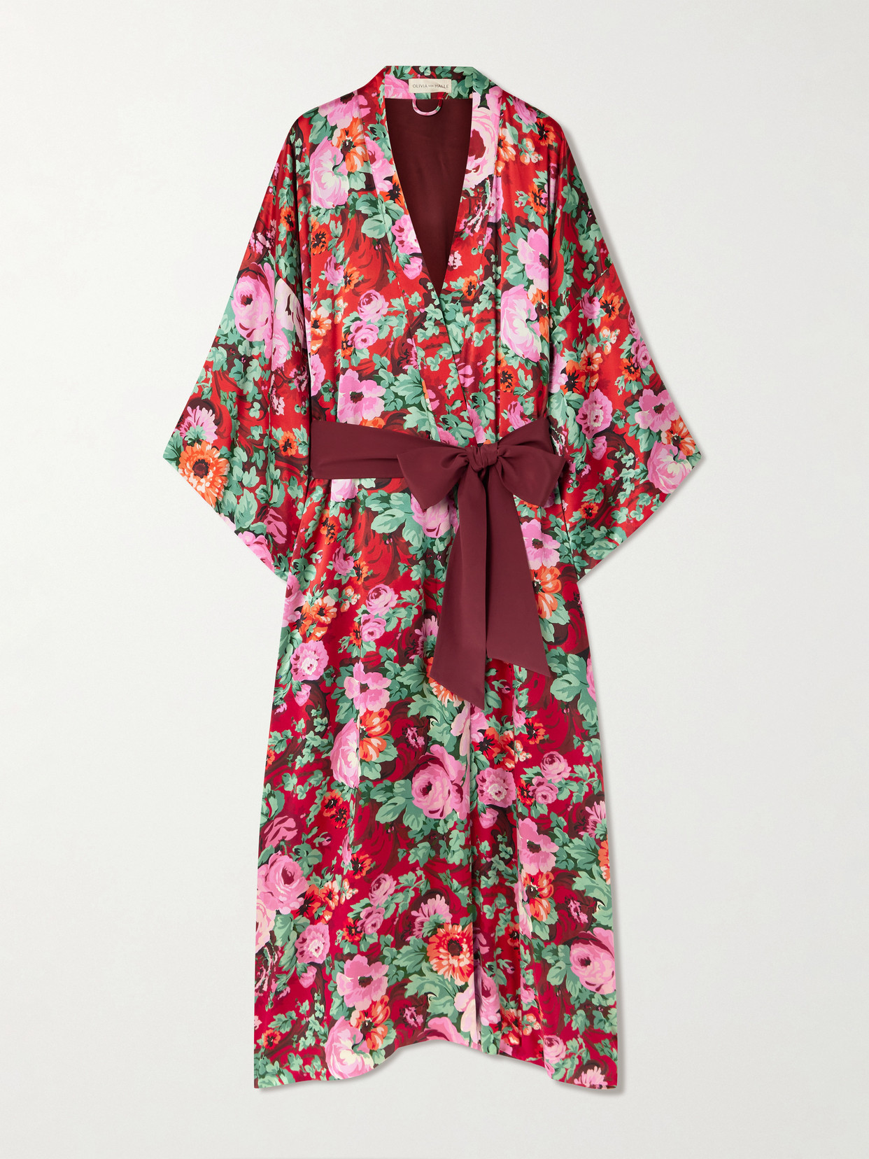 Olivia Von Halle Queenie Belted Floral-print Silk-satin Robe In Multi