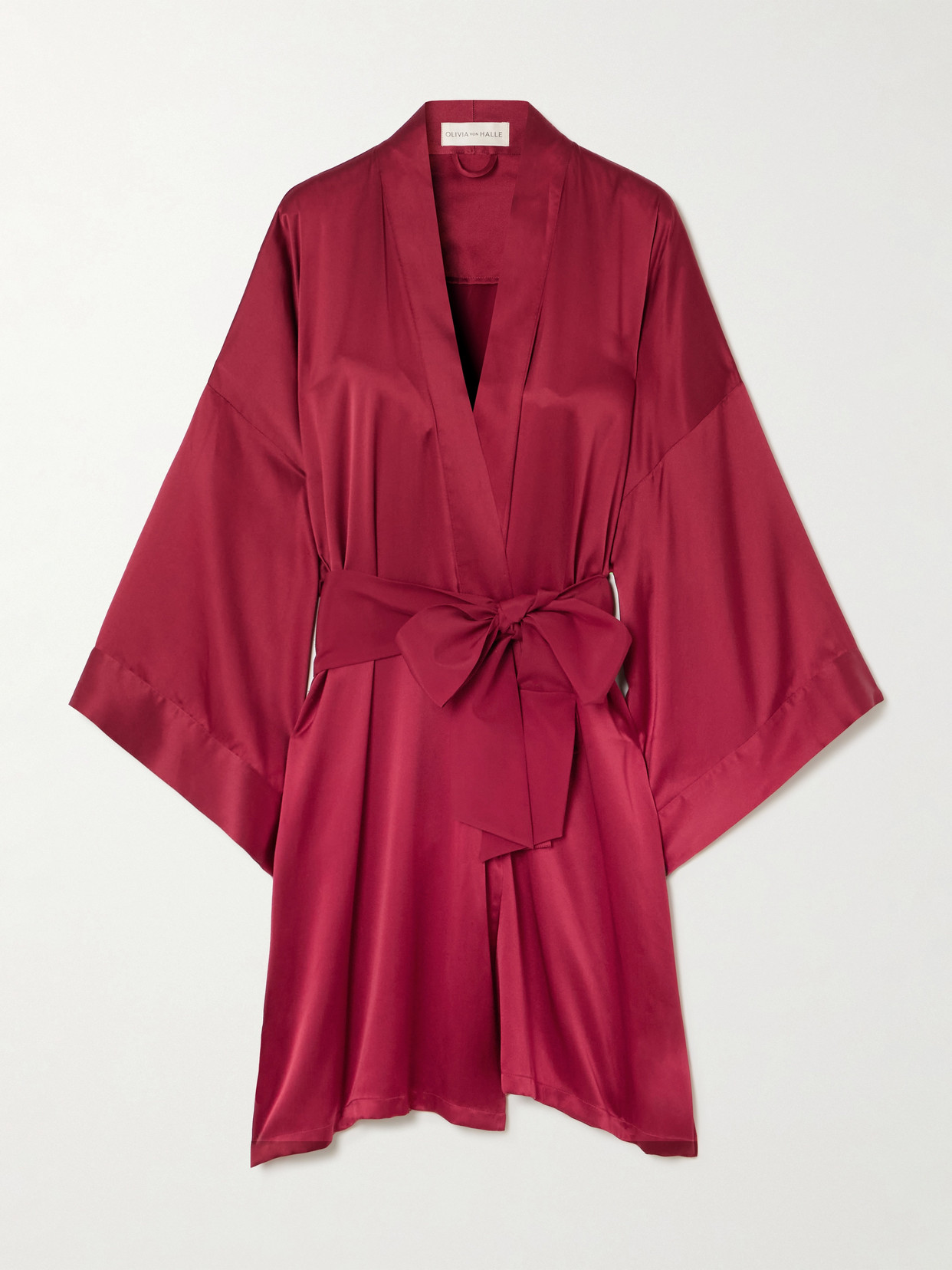 Olivia Von Halle Mimi Belted Silk-satin Robe In Red