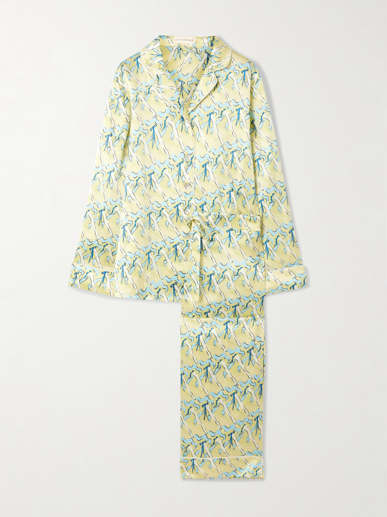 Olivia Von Halle Lila Printed Silk-satin Pajama Set In Green