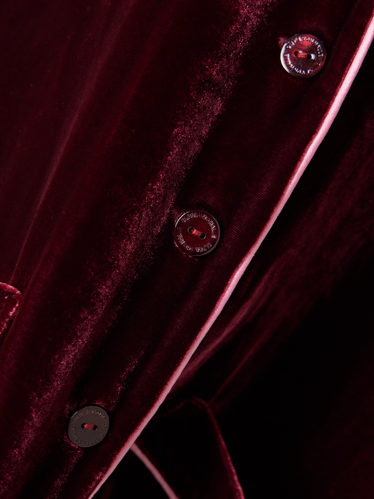 Olivia Von Halle Coco Velvet Pajama Set In Burgundy