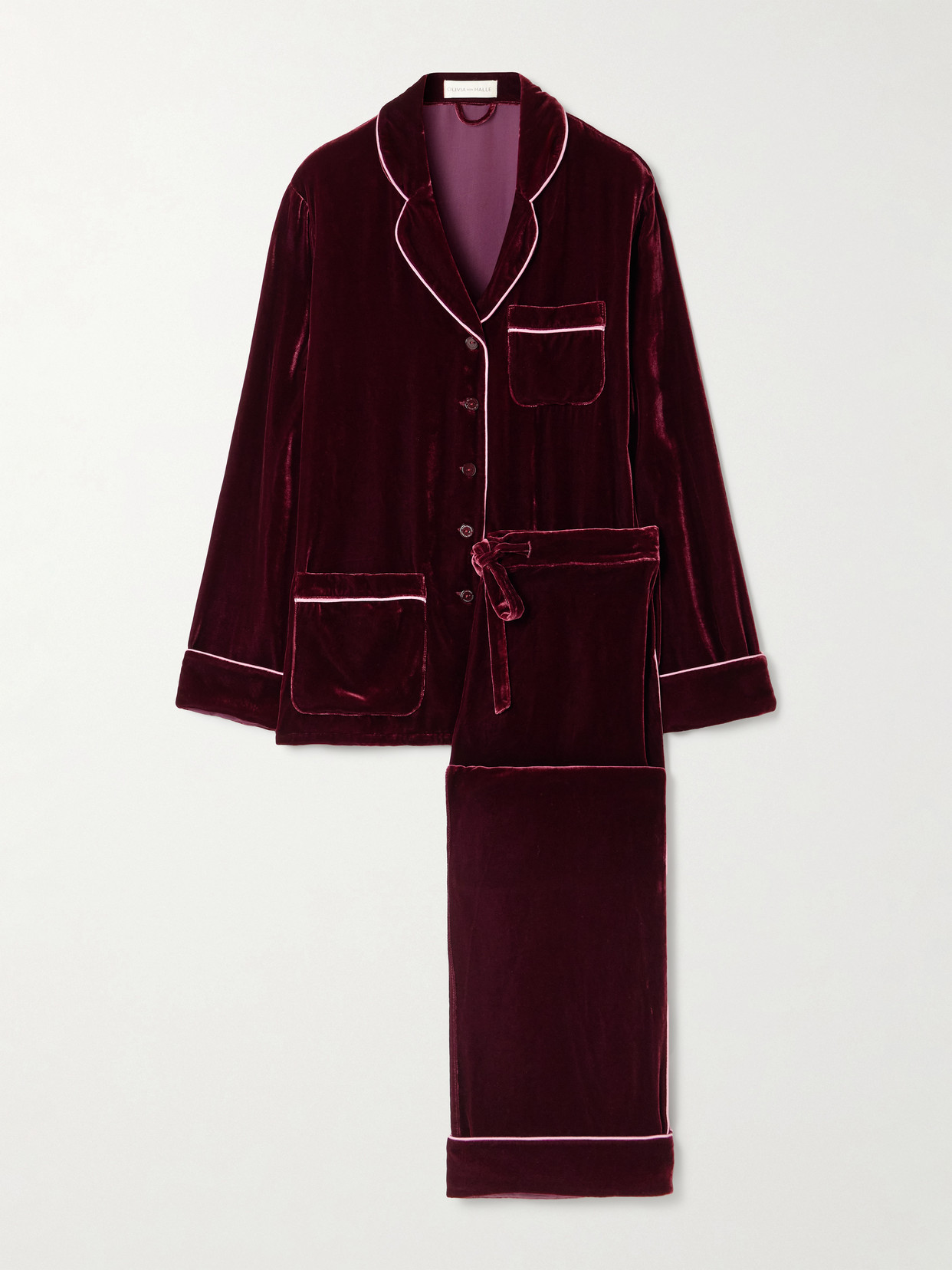 Olivia Von Halle Coco Velvet Pajama Set In Burgundy
