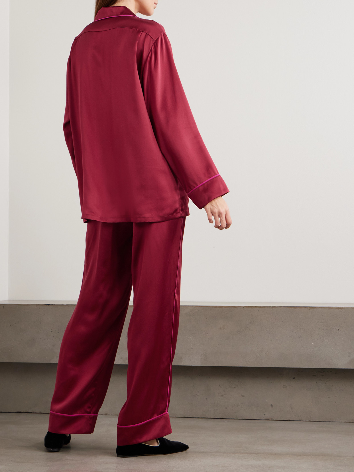 Olivia Von Halle Yves Silk-satin Pajama Set In Burgundy
