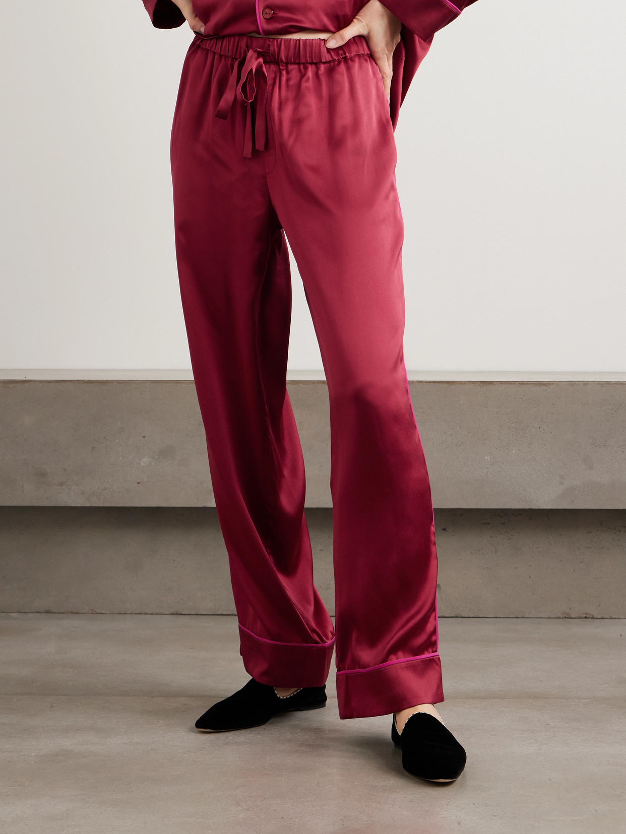 Olivia Von Halle Yves Silk-satin Pajama Set In Burgundy