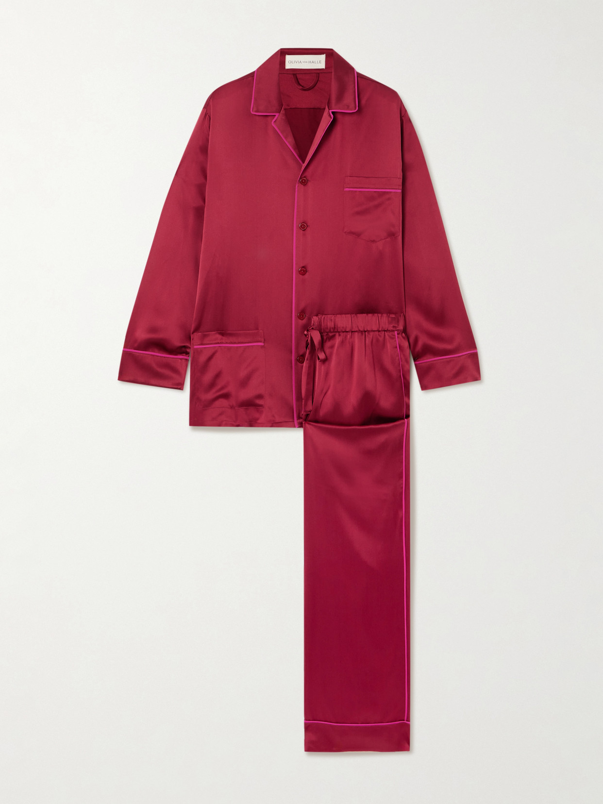 Olivia Von Halle Yves Silk-satin Pajama Set In Burgundy
