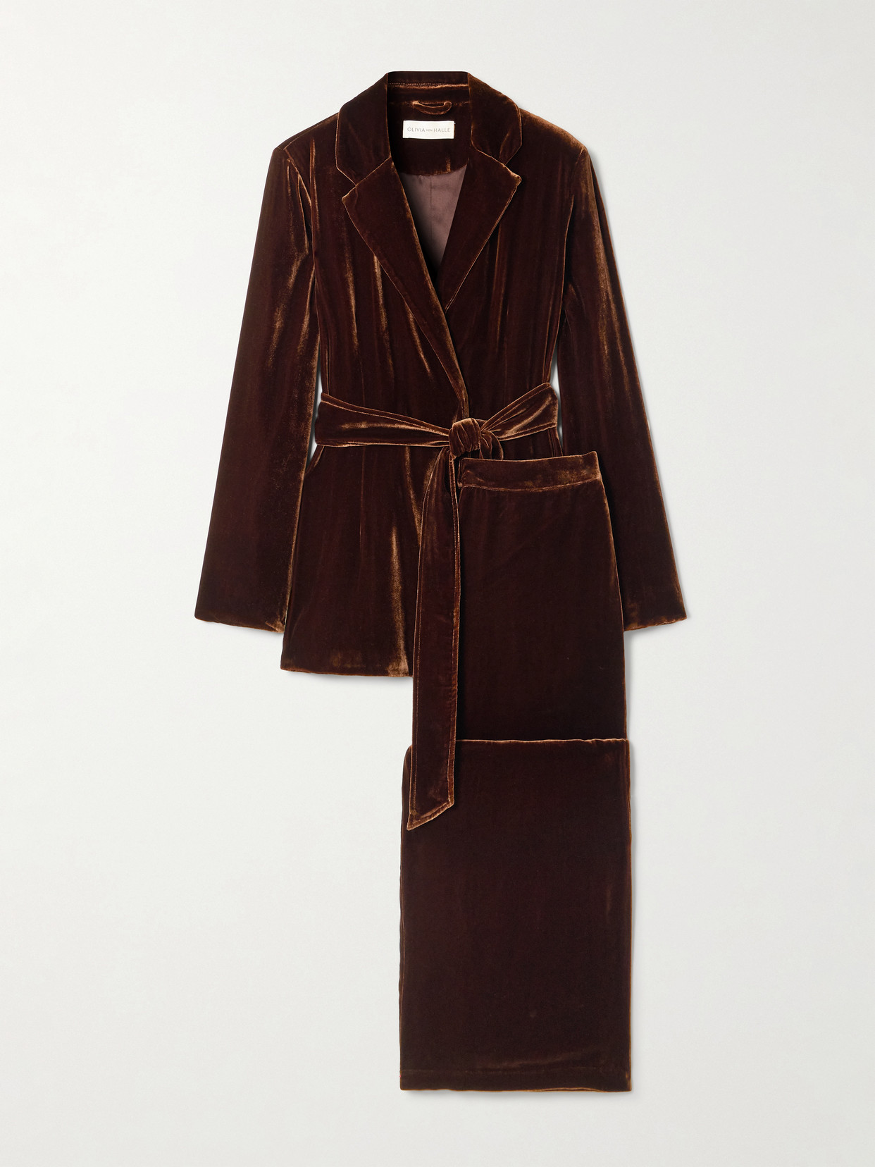Olivia Von Halle Jagger Velvet Pajama Set In Brown