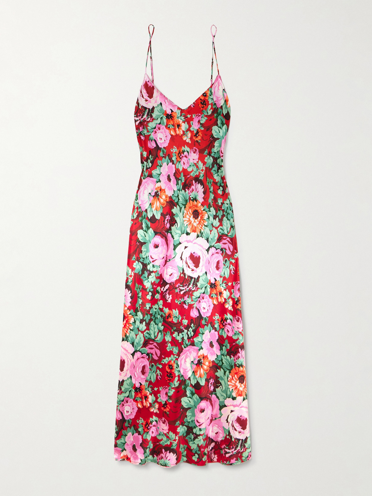 Olivia Von Halle Garbo Floral-print Silk-satin Nightdress In Red